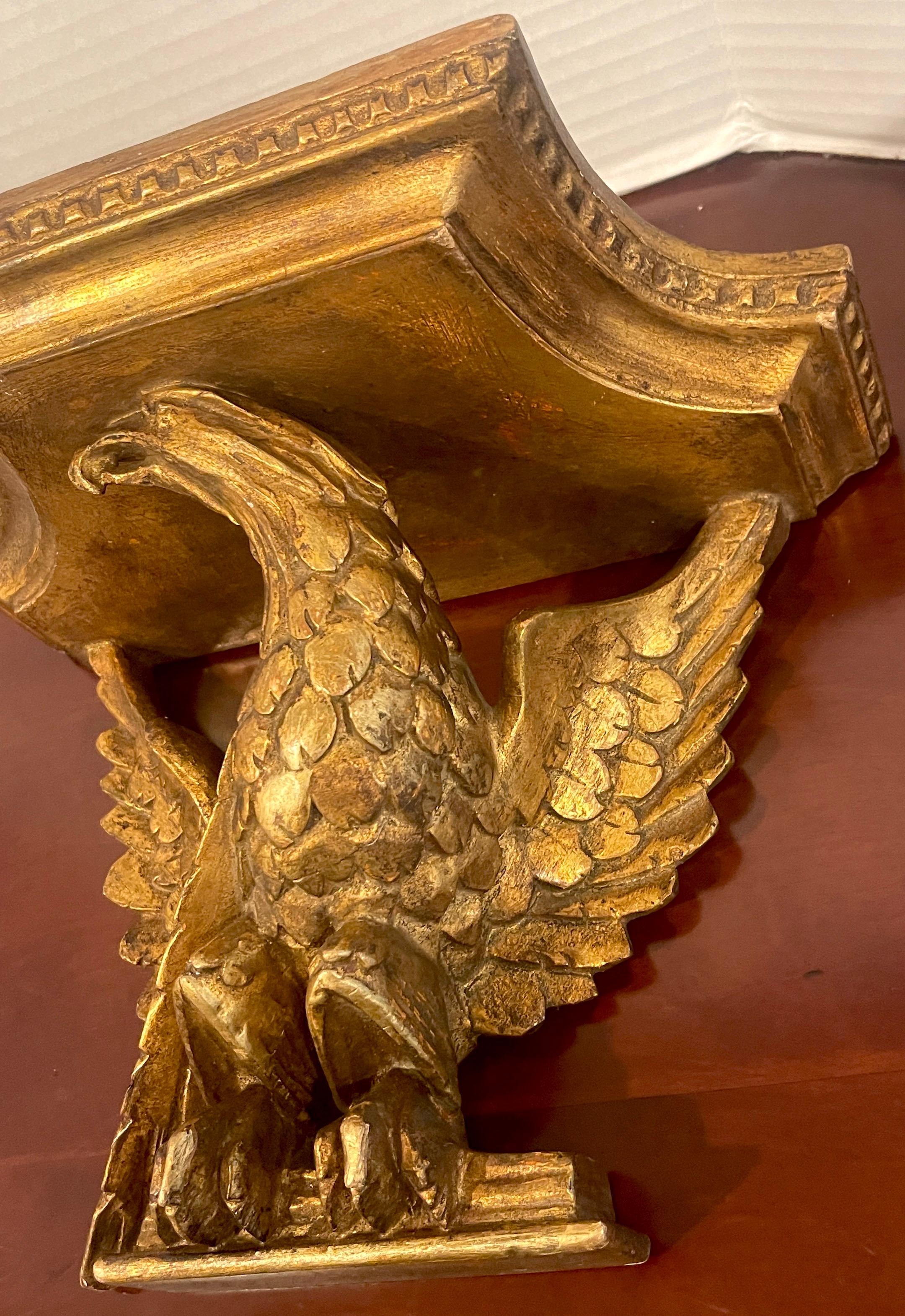 Neoclassical Pair of Italian Neoclassic Carved Giltwood Eagle Motif Wall Shelves For Sale