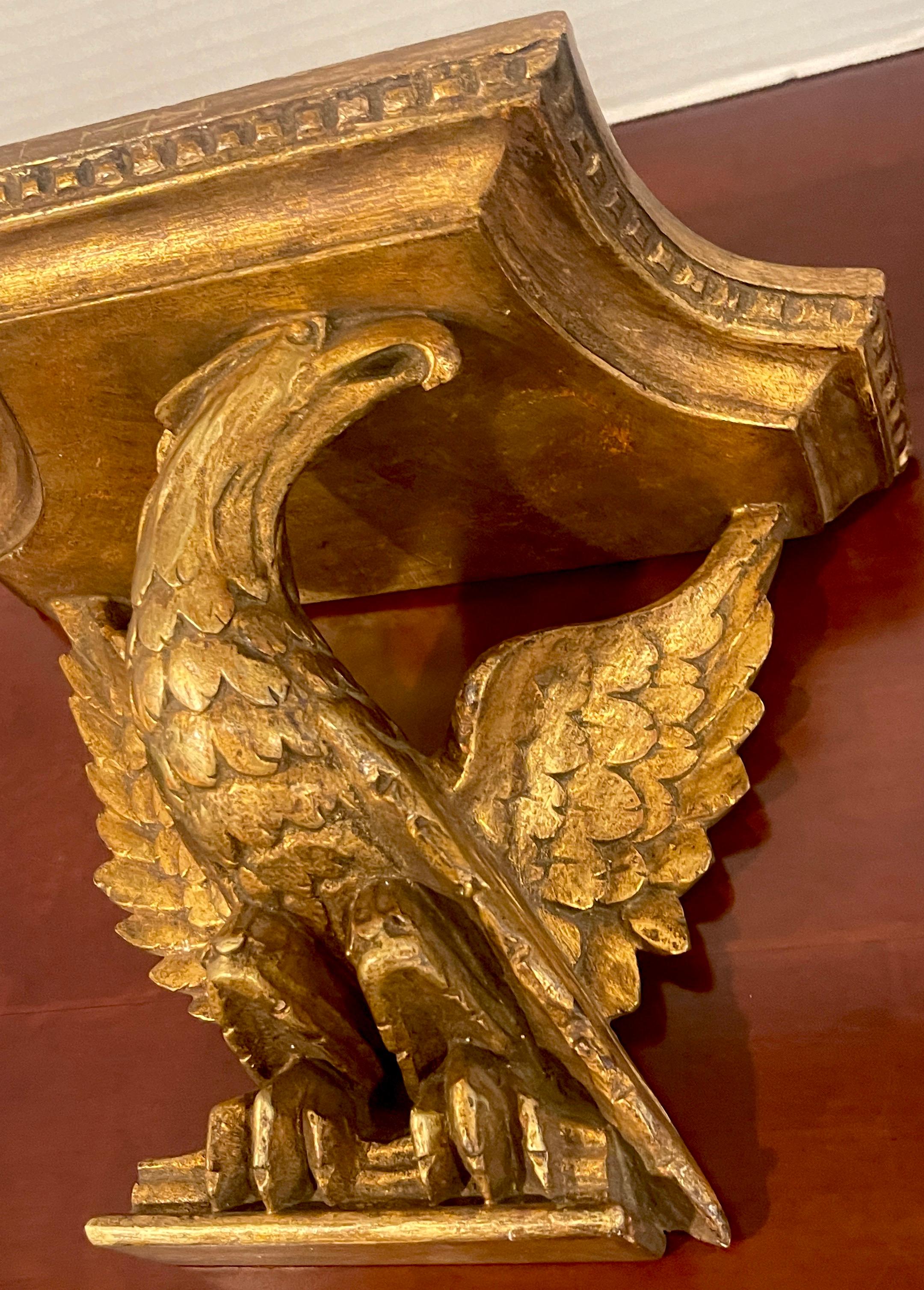 Pair of Italian Neoclassic Carved Giltwood Eagle Motif Wall Shelves For Sale 1
