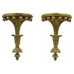 Pair of Italian Neoclassic Carved Giltwood Wall Shelves