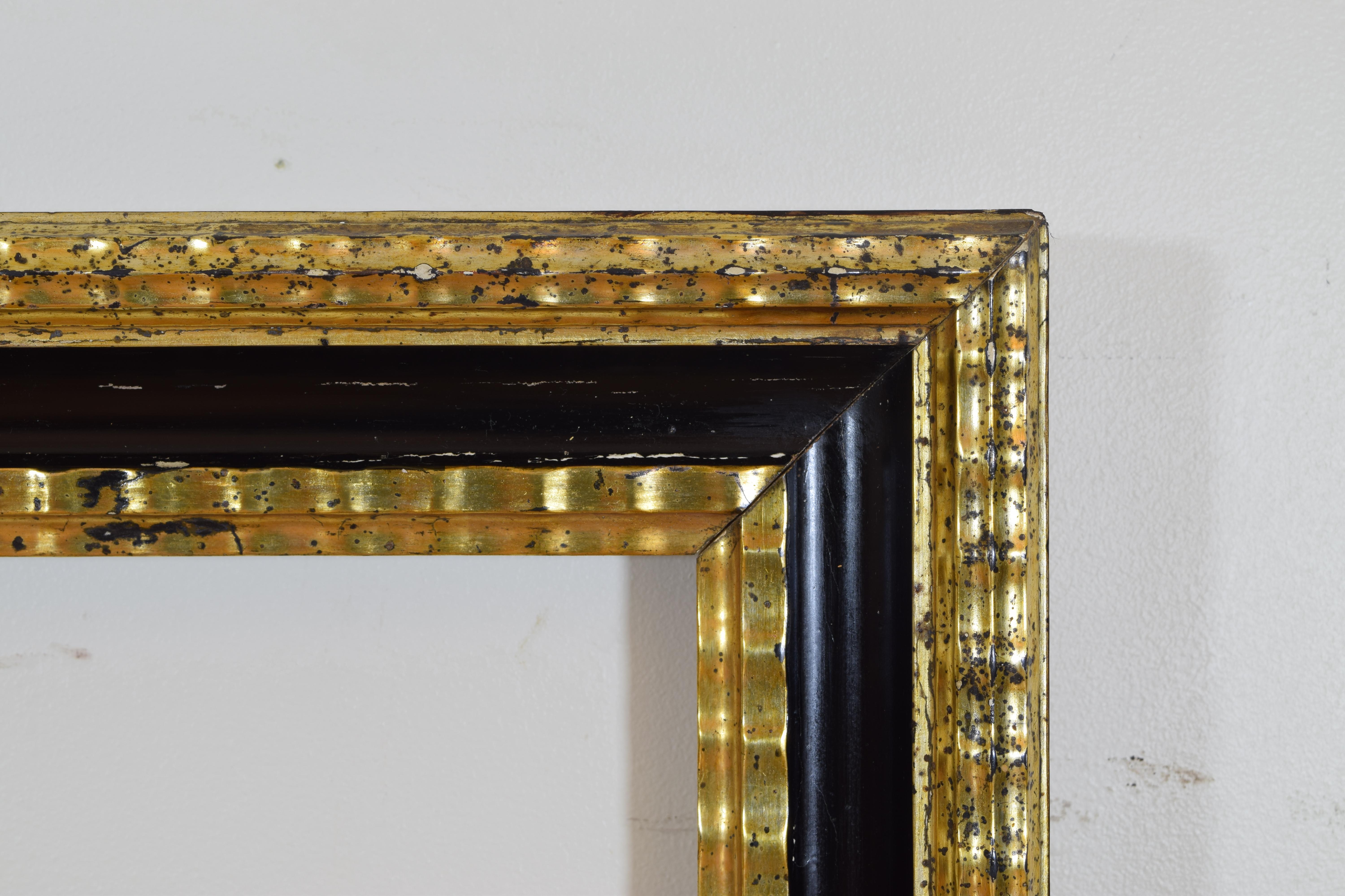 Mid-19th Century Pair of Italian Neoclassic Ebonized and Giltwood Mirrors