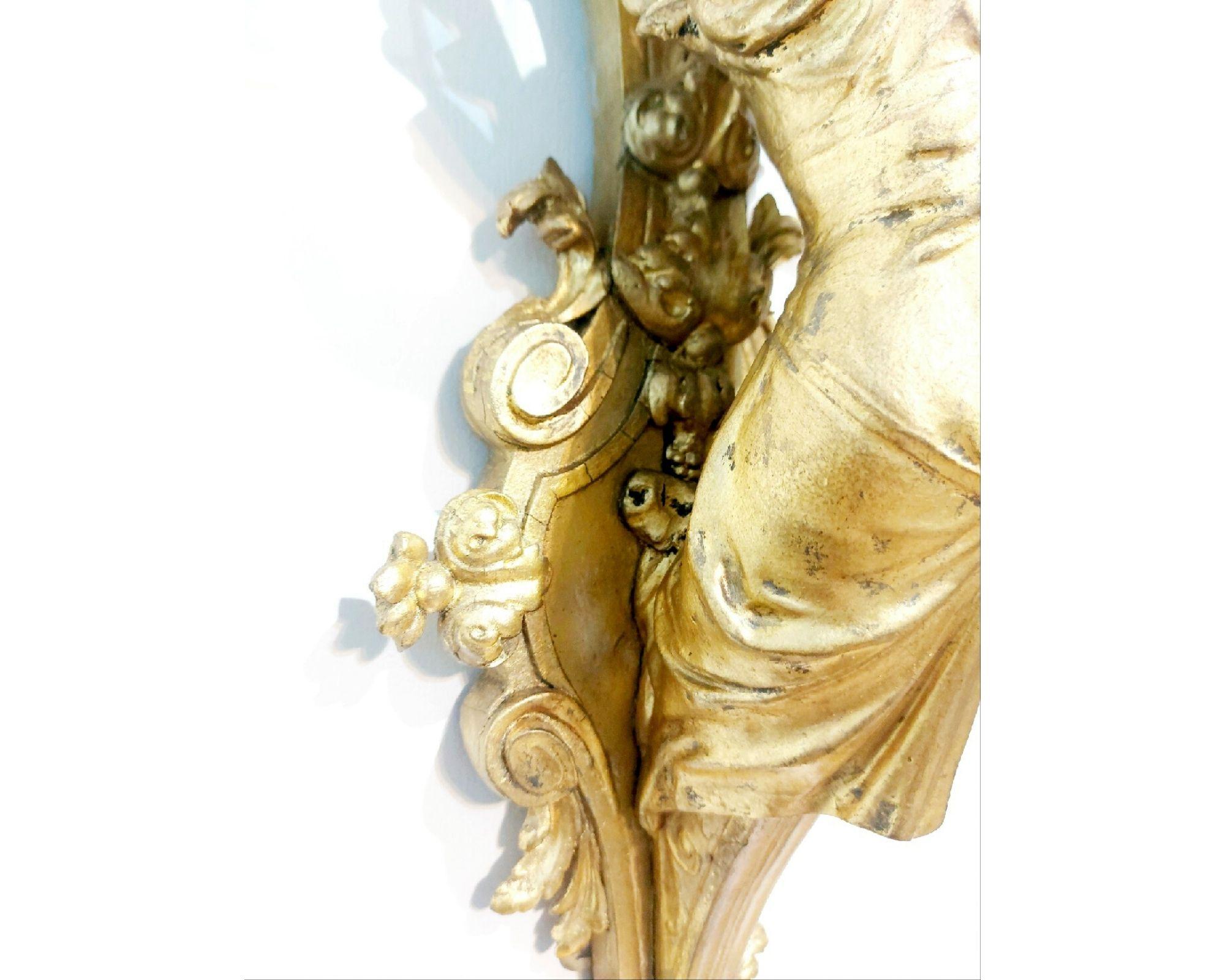 Giltwood Pair of Italian Neoclassic Empire Gilt Wood Wall Sconces For Sale