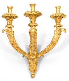 Pair of Italian Neoclassic Gilt Wood Carved Wall Sconces