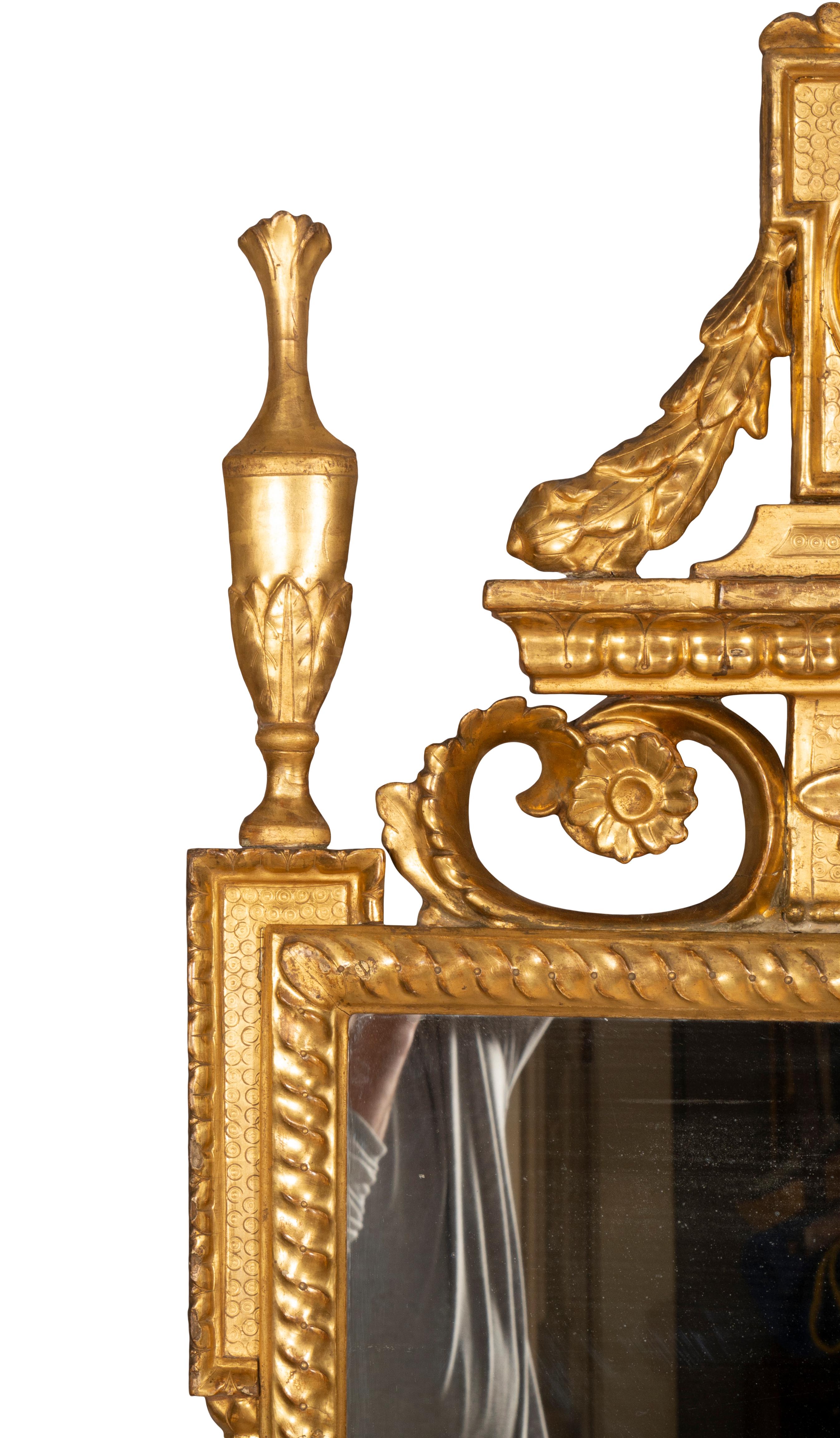 Early 19th Century Pair of Italian Neoclassic Giltwood Mirrors For Sale