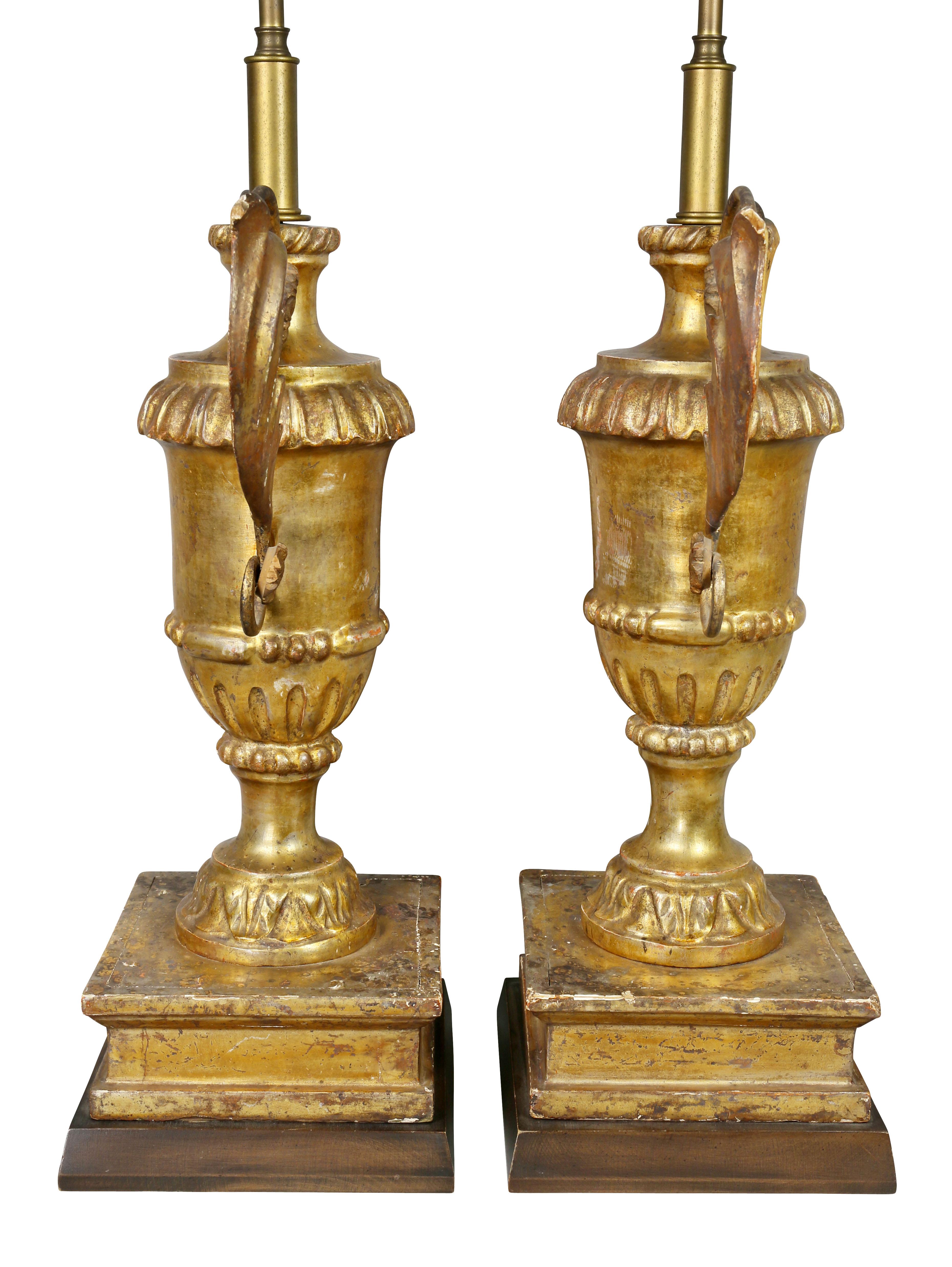 Pair of Italian Neoclassic Giltwood Table Lamps 2