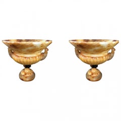 Urne italiane in onice in stile neoclassico, con decorazione scanalata, 1850 circa, coppia