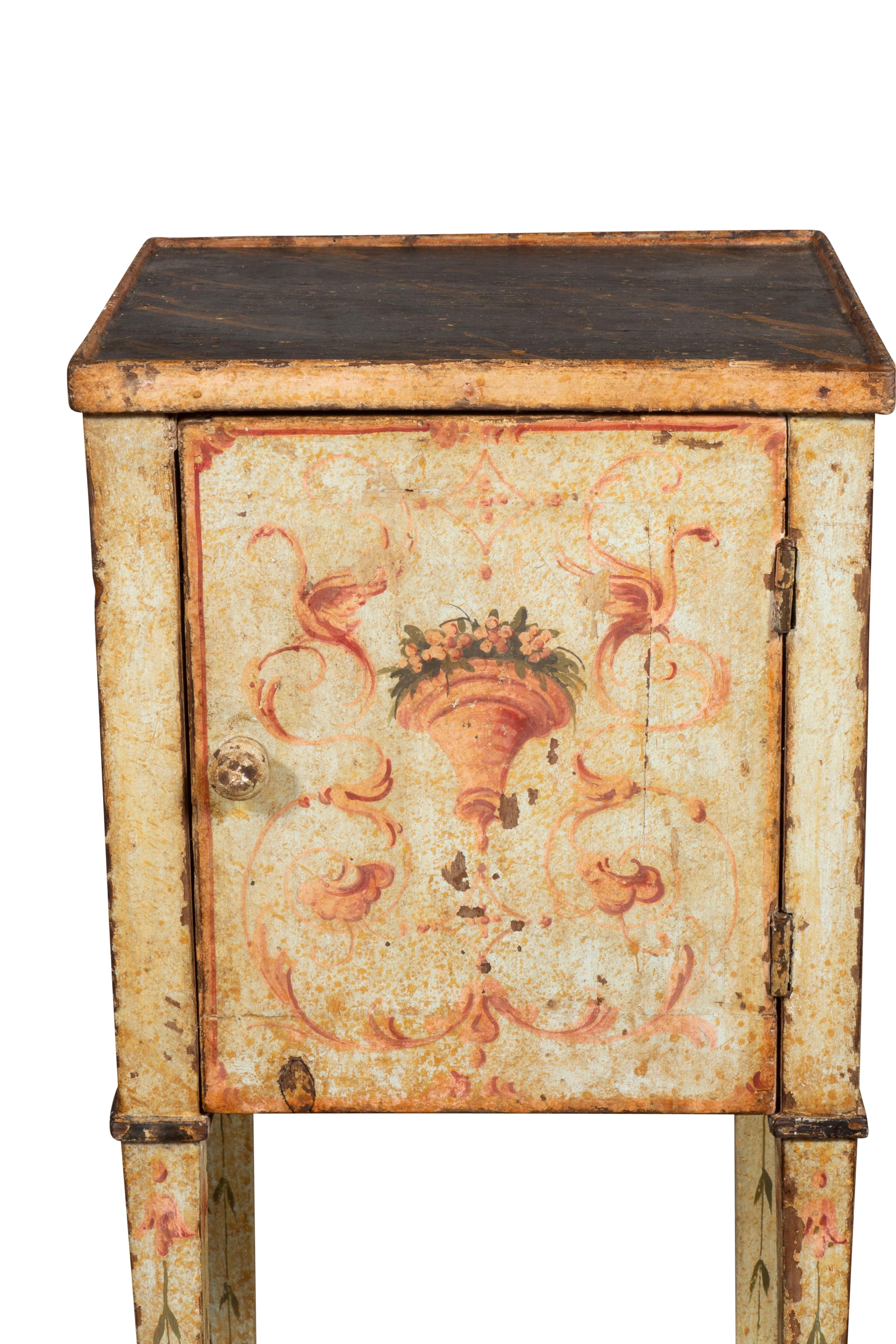 Hand-Painted Pair Of Italian Neoclassic Painted Commodes For Sale