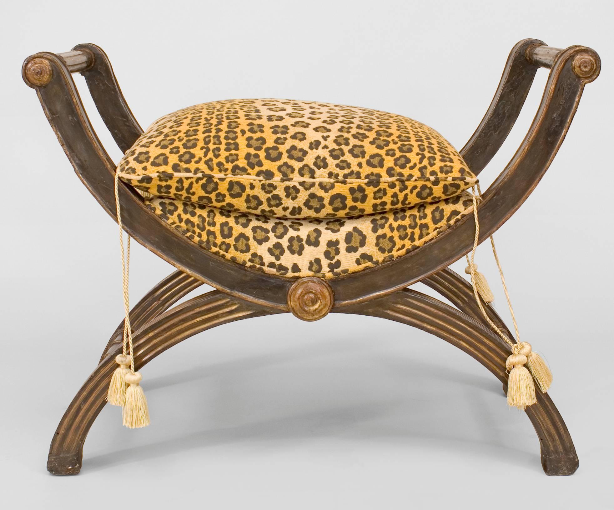 Neoclassical Pair of Italian Neo-Classic Faux Leopard Benches For Sale