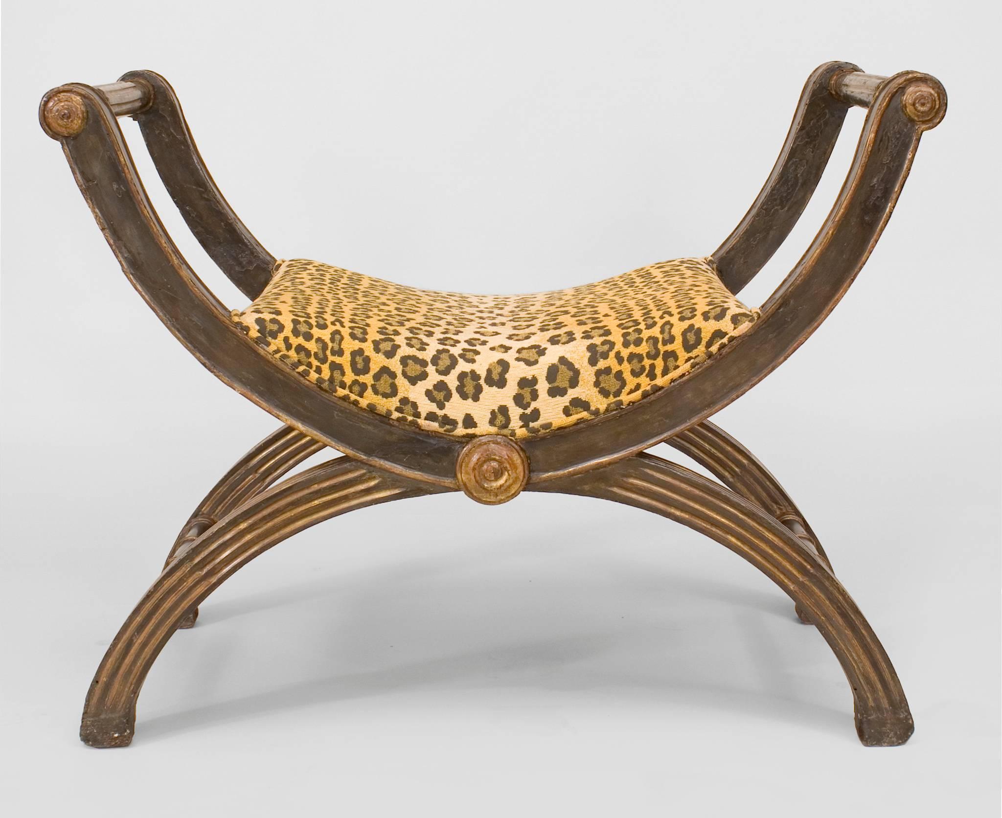 Pair of Italian Neo-Classic Faux Leopard Benches In Good Condition For Sale In New York, NY