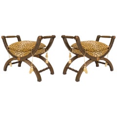 Pair of Italian Neo-Classic Faux Leopard Benches
