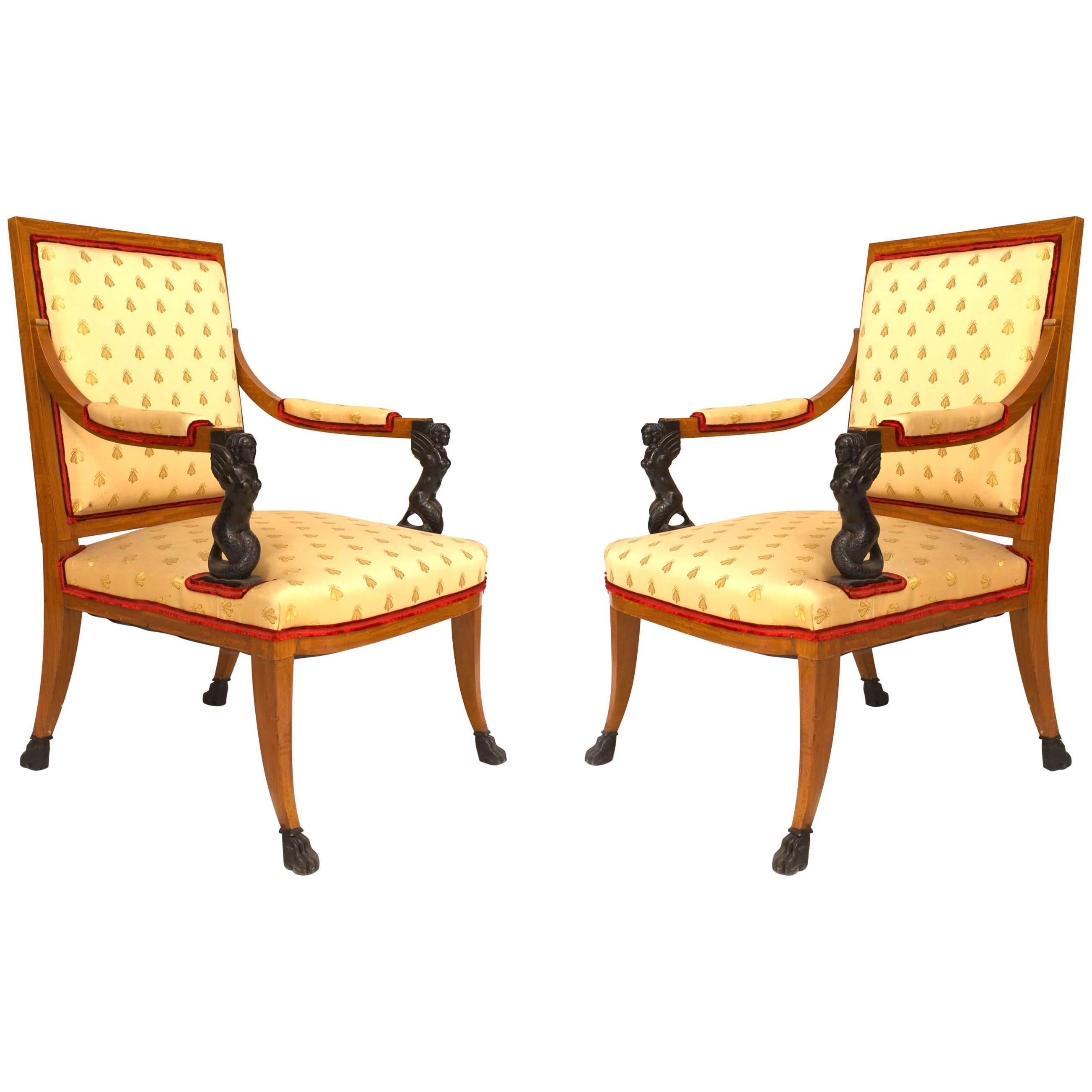 Pair of Italian Neoclassic Style '19th Century' Open Armchairs For Sale