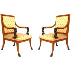 Pair of Italian Neoclassic Style '19th Century' Open Armchairs