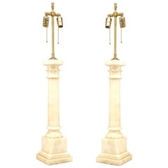 Vintage Pair of Italian Neoclassic Style Alabaster Table Lamps