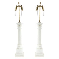 Vintage Pair of Italian Neoclassic Style Alabaster Table Lamps