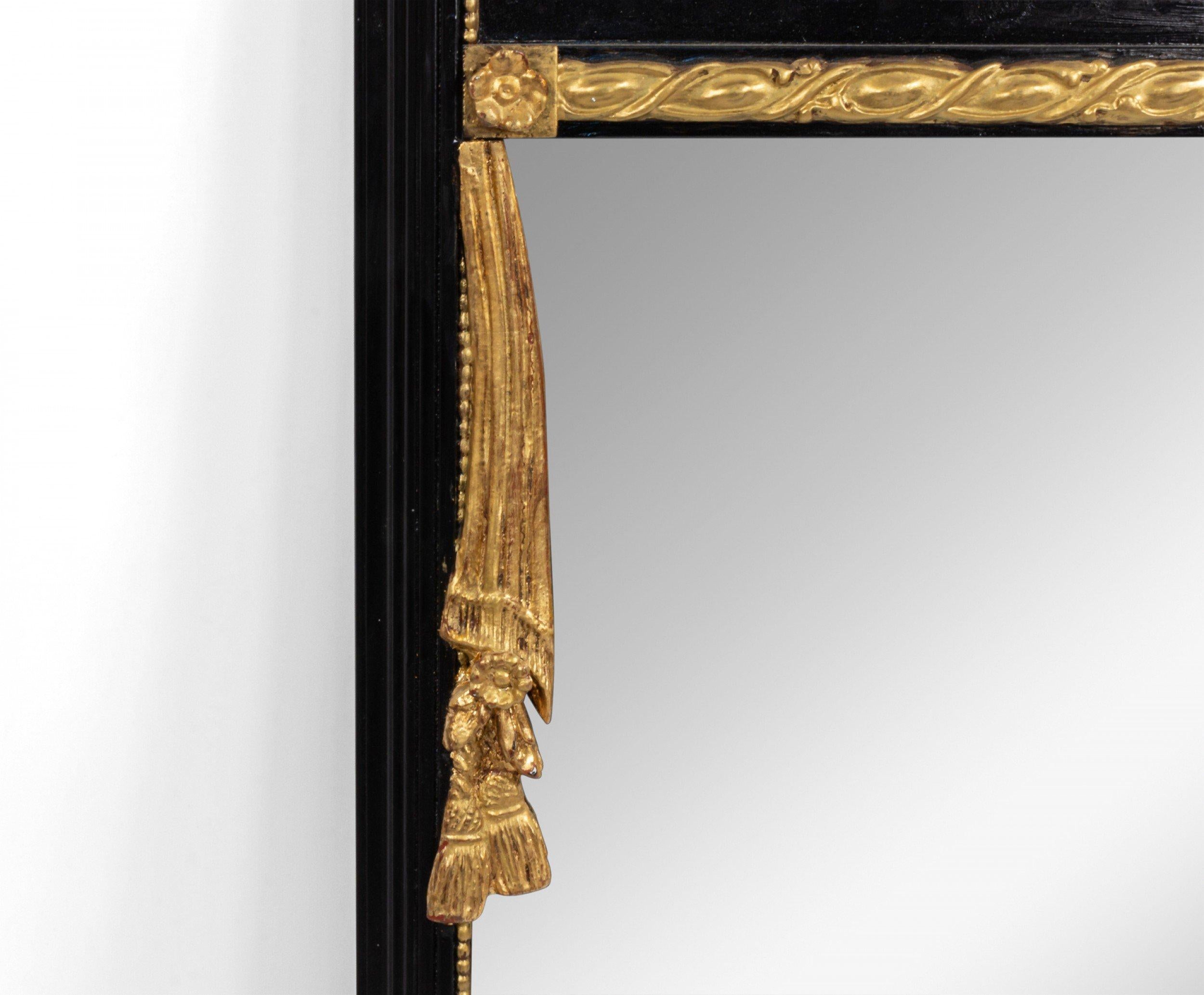 Neoclassical Pair of Italian Neoclassic Style Black Lacquered Vertical Wall Mirrors For Sale