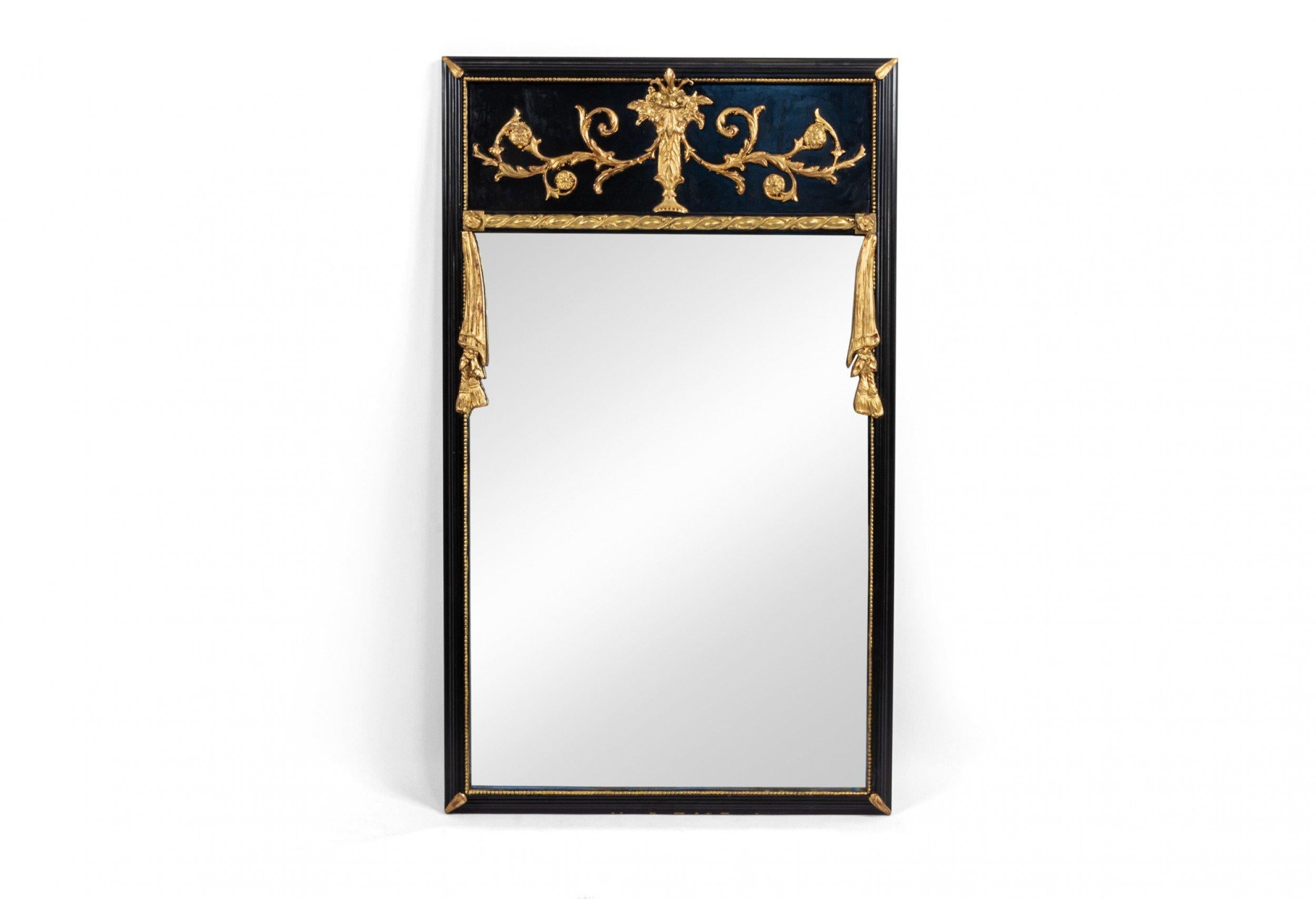 Unknown Pair of Italian Neoclassic Style Black Lacquered Vertical Wall Mirrors For Sale