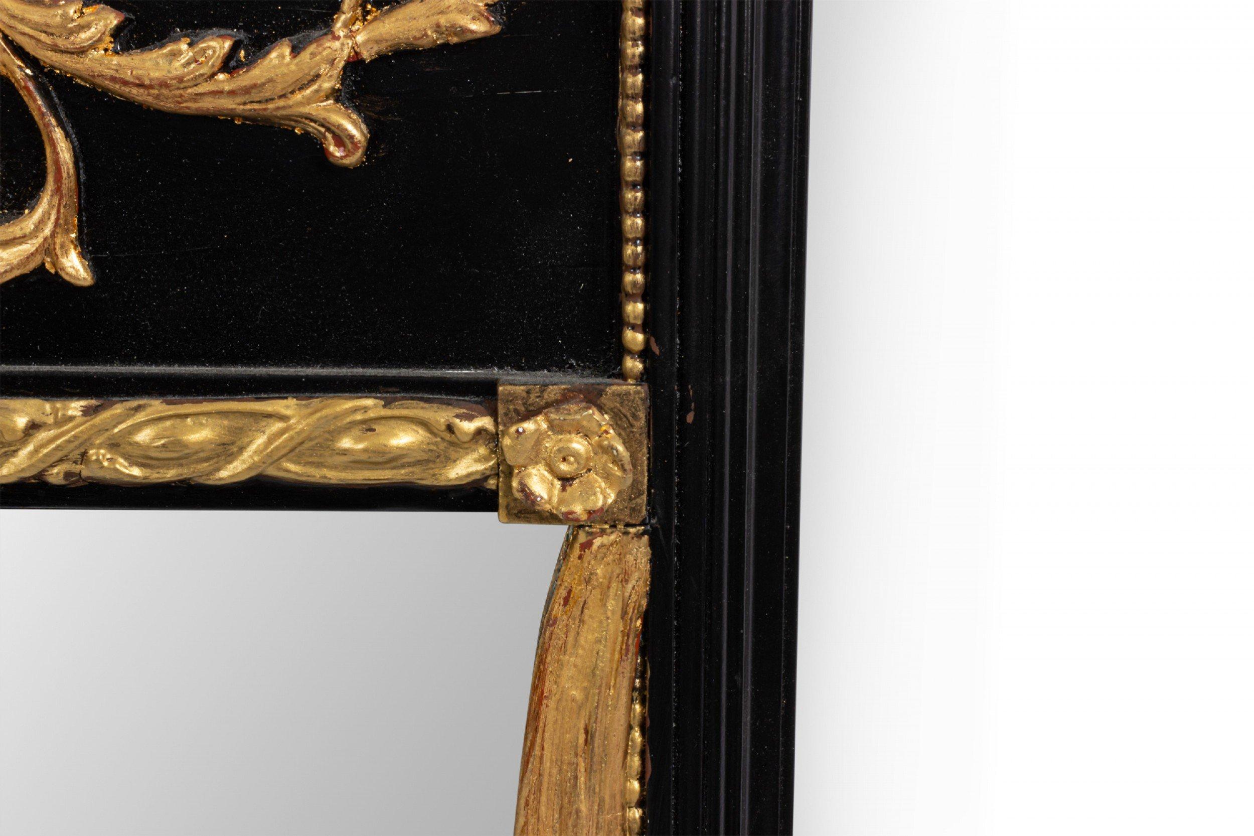 19th Century Pair of Italian Neoclassic Style Black Lacquered Vertical Wall Mirrors For Sale
