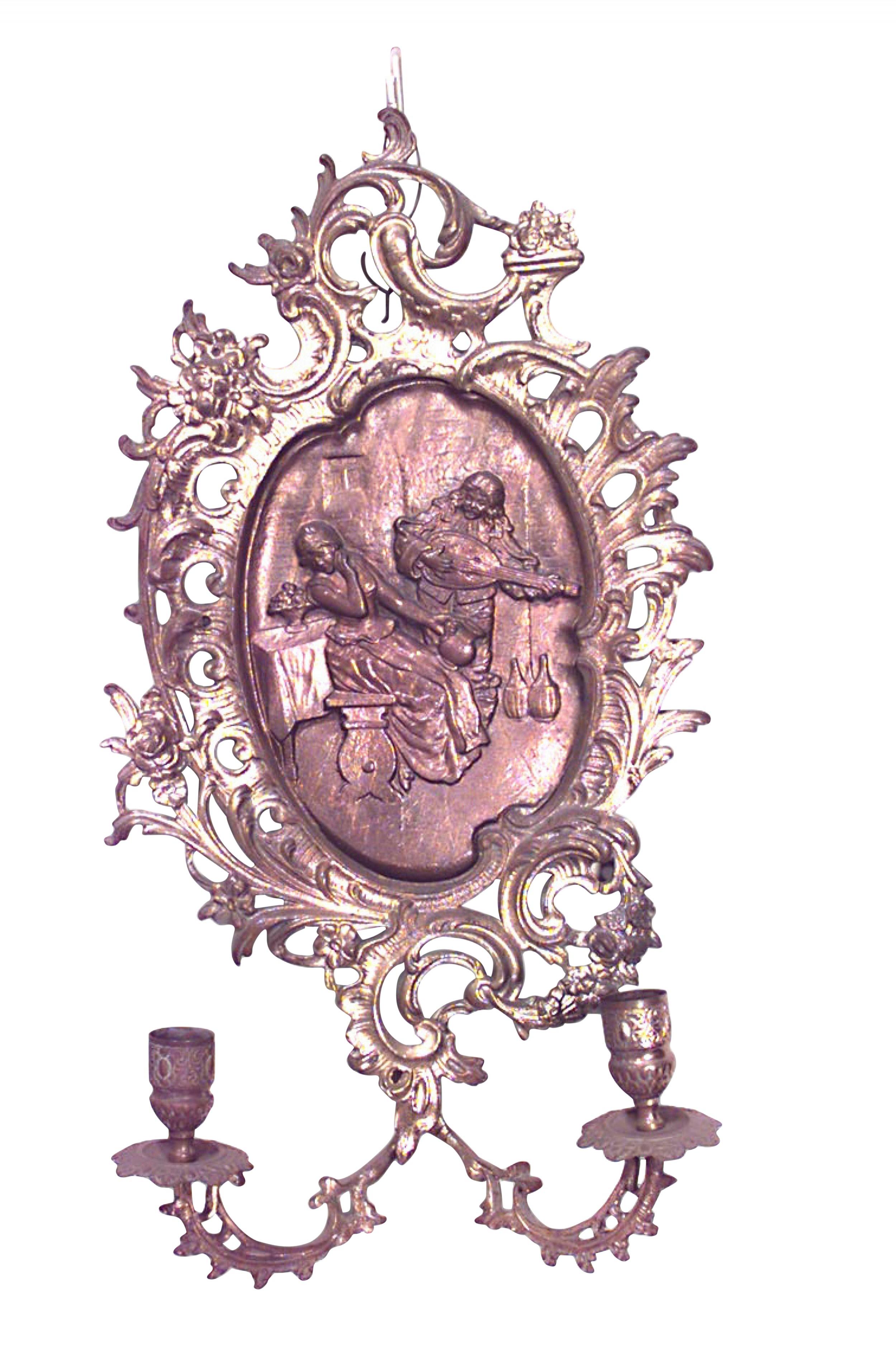Neoclassical Pair of Italian Neoclassic Style Bronze Dore Filigree Wall Sconces For Sale