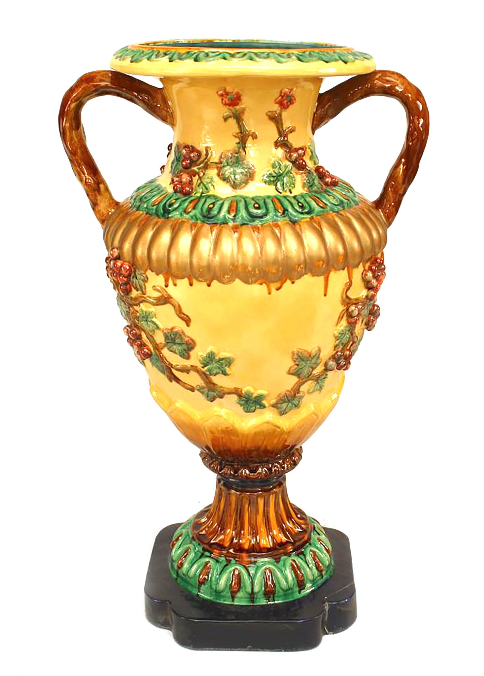 19th Century Pair of Italian NeoClassic Style Majolica Porcelain Floor Vases For Sale