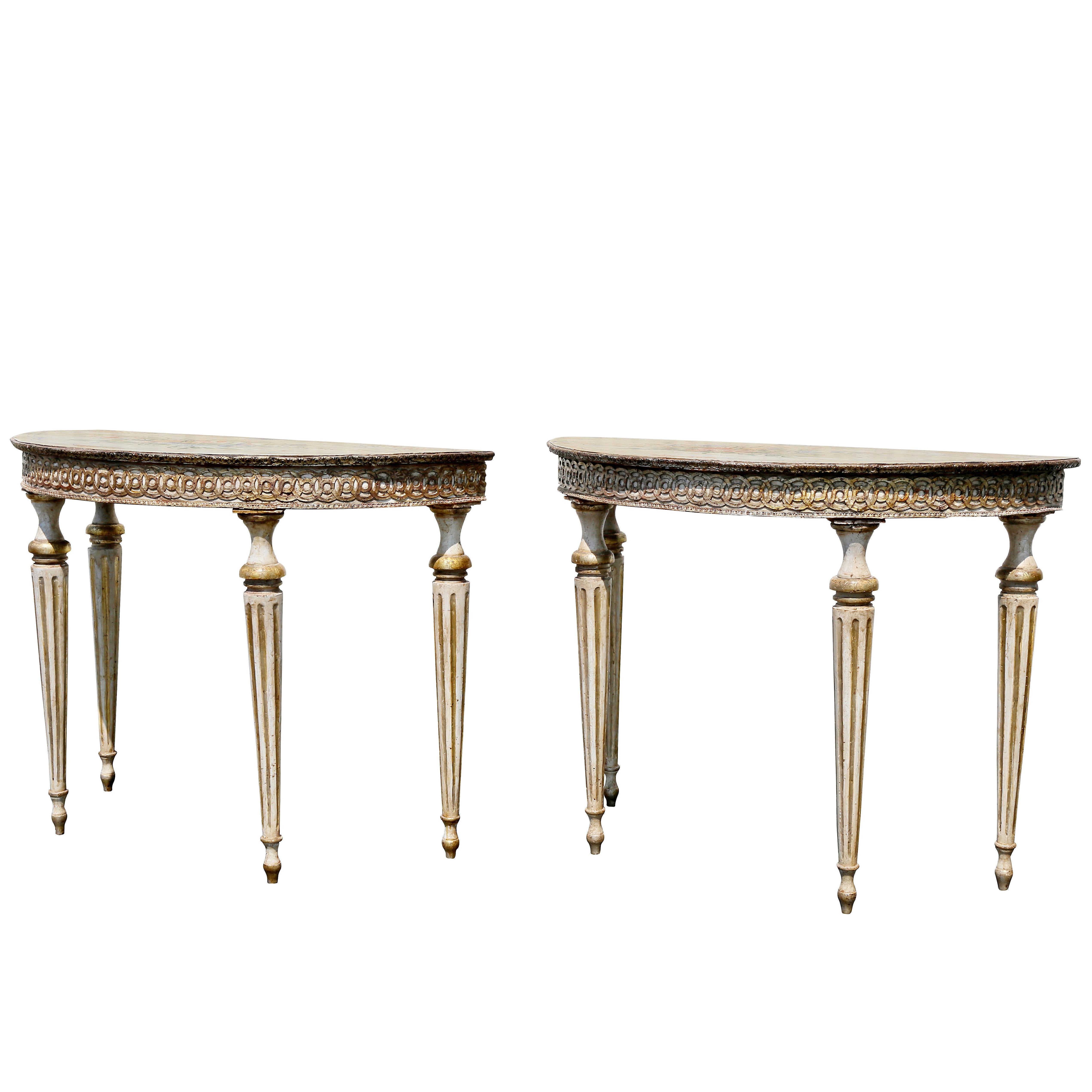 Pair of Italian Neoclassic Style Painted Console Tables