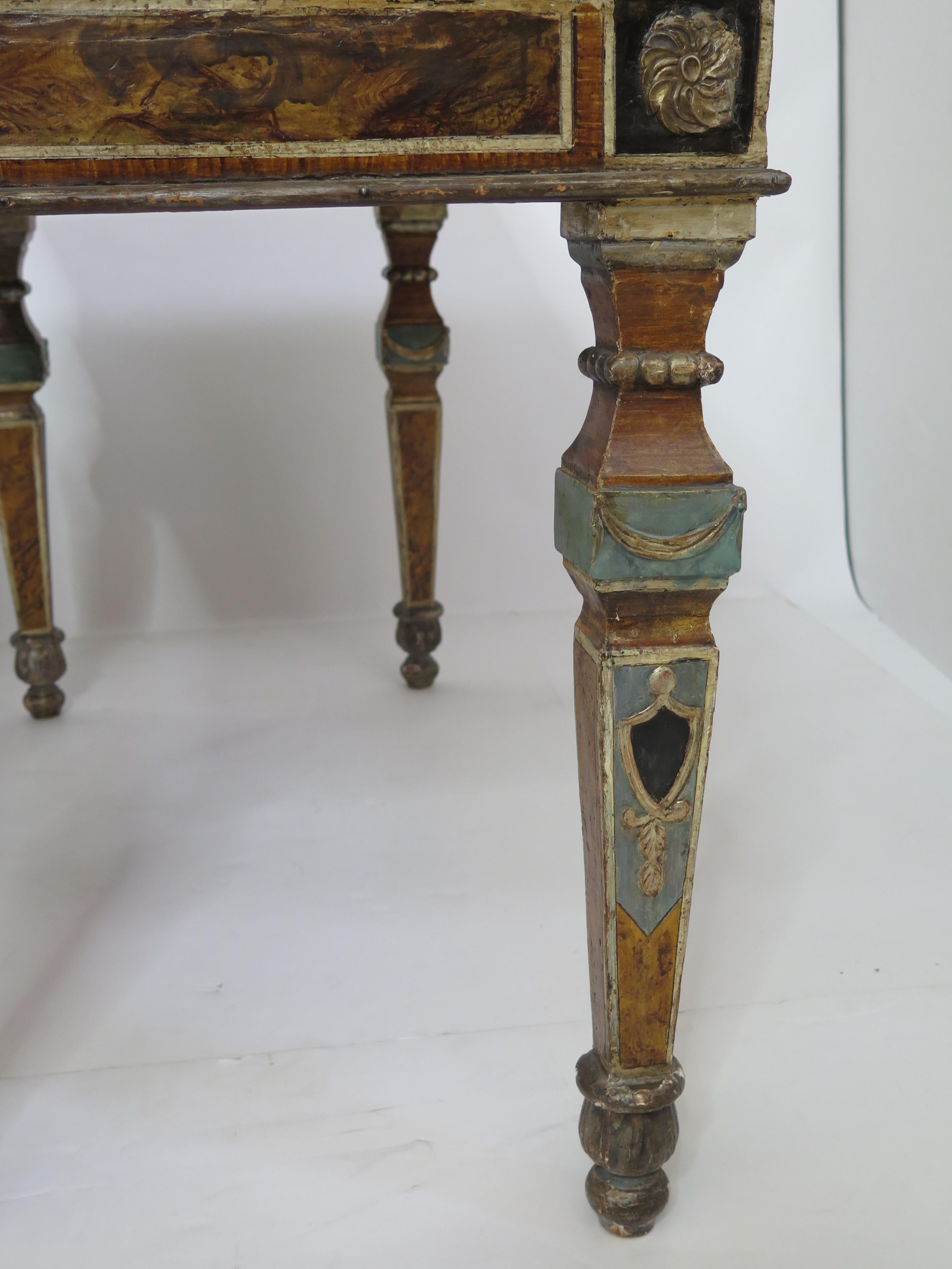 Pair of Italian Neoclassic Style Polychrome Painted Console Tables For Sale 8