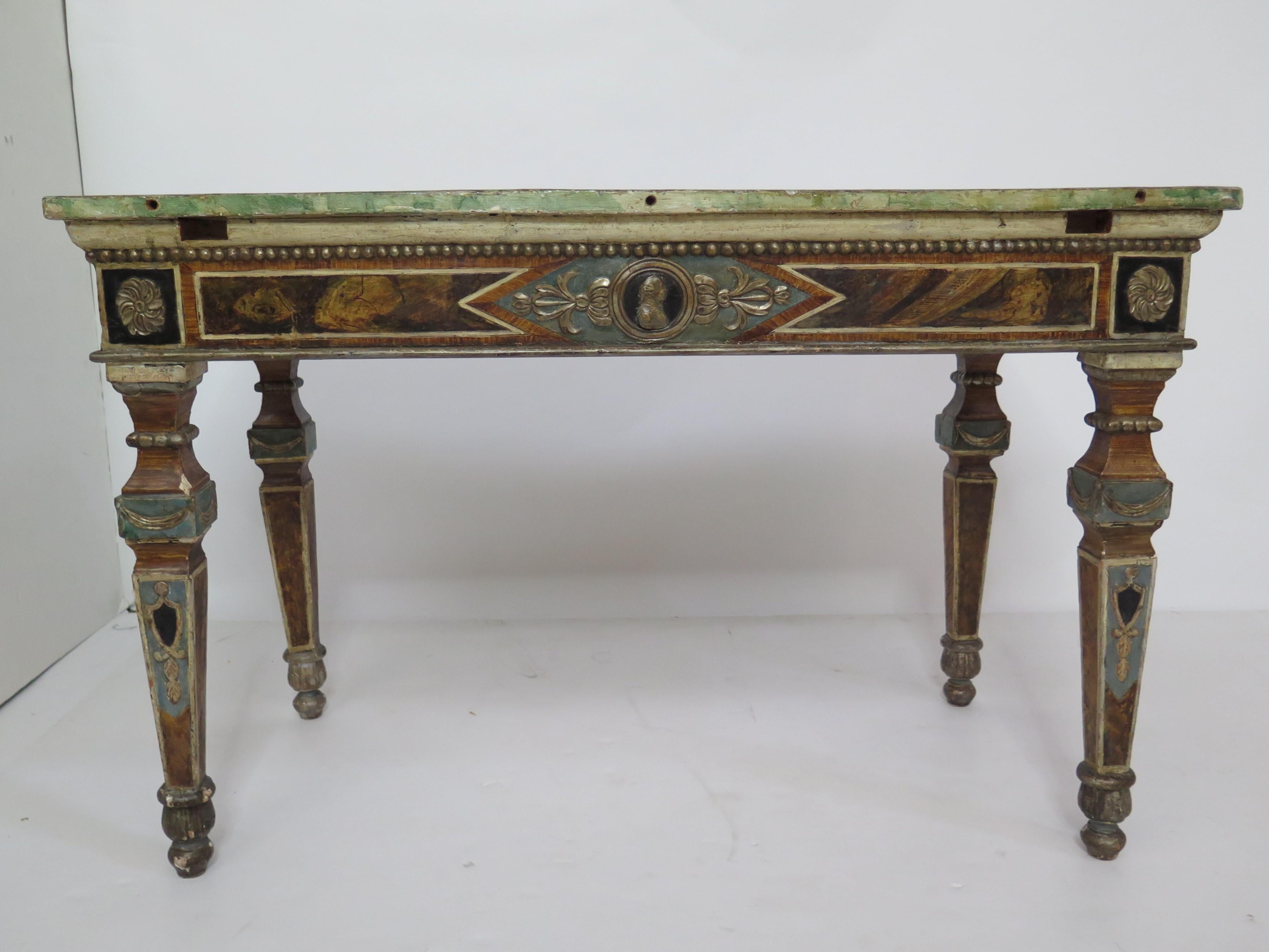 Wood Pair of Italian Neoclassic Style Polychrome Painted Console Tables For Sale