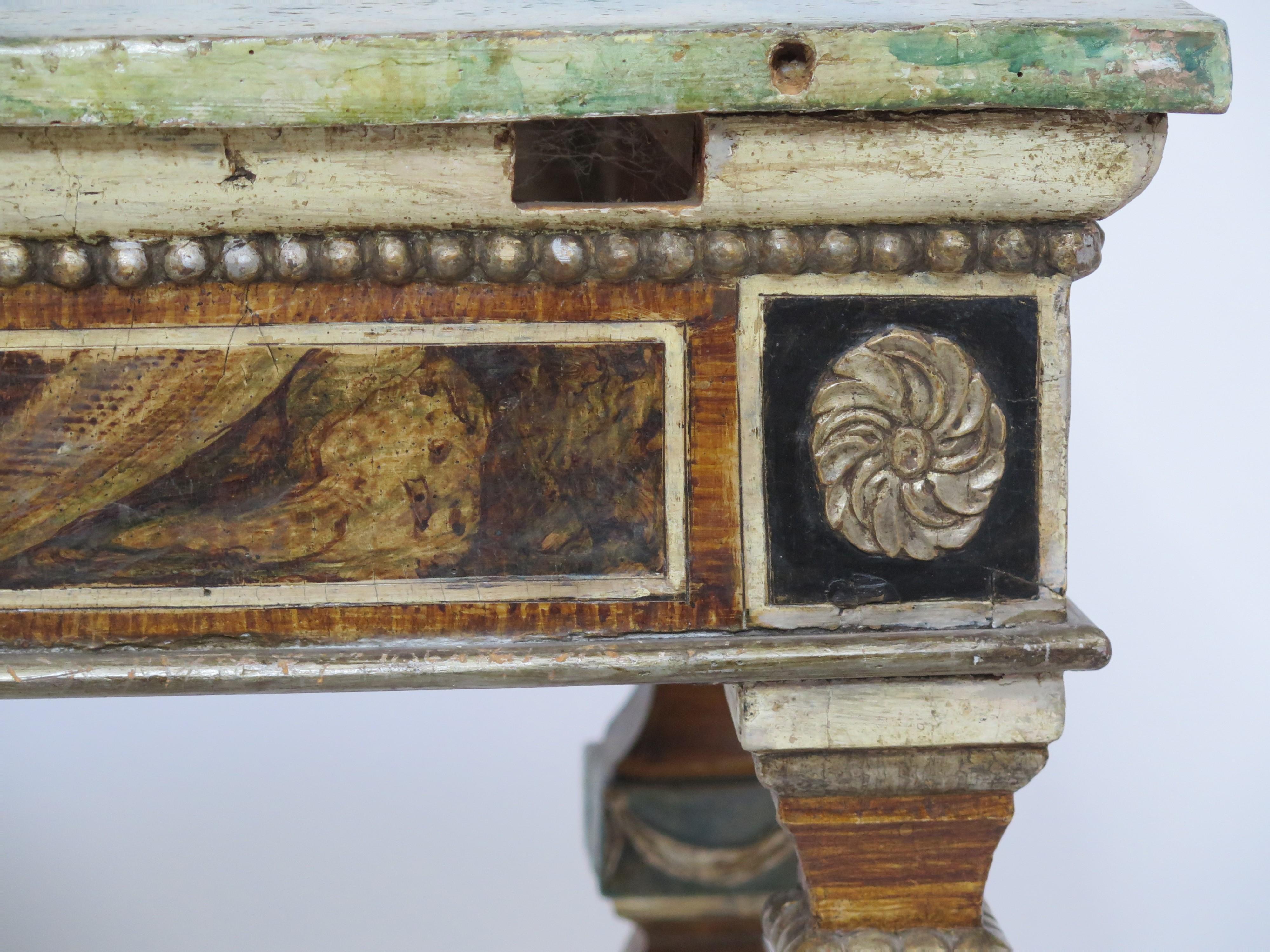 Pair of Italian Neoclassic Style Polychrome Painted Console Tables For Sale 1