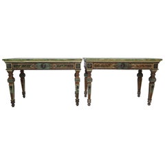 Pair of Italian Neoclassic Style Polychrome Painted Console Tables