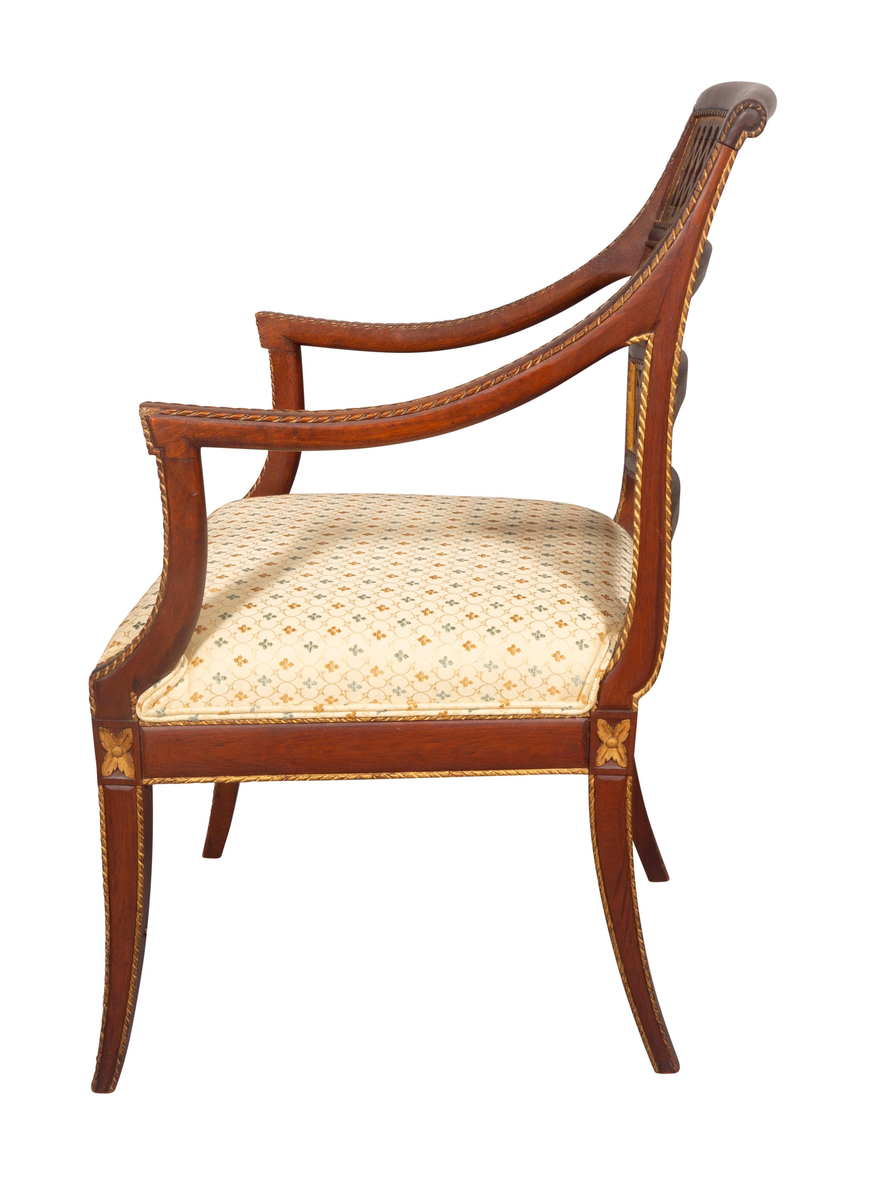 Pair of Italian Neoclassic Style Walnut Armchairs 4