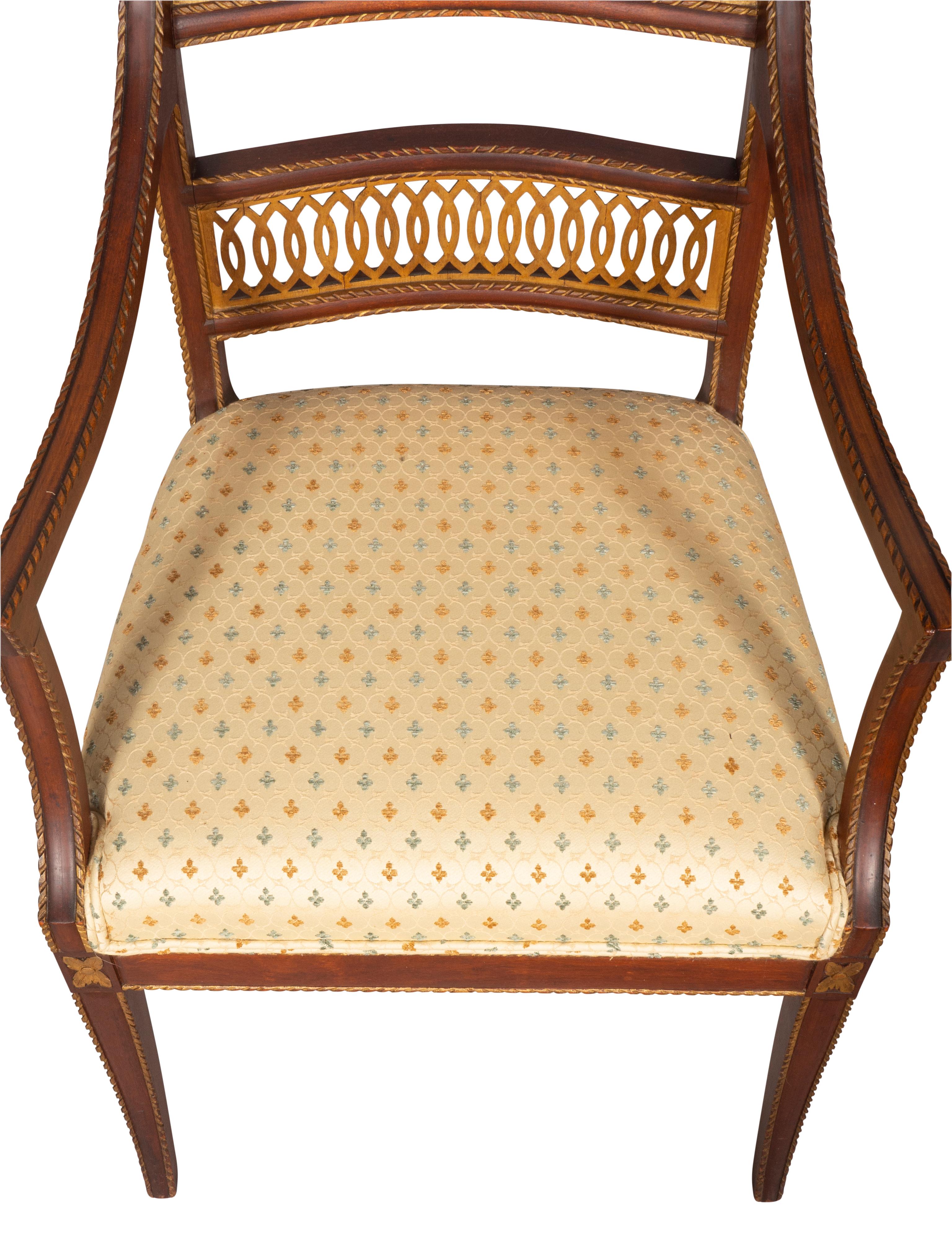 Pair of Italian Neoclassic Style Walnut Armchairs 10