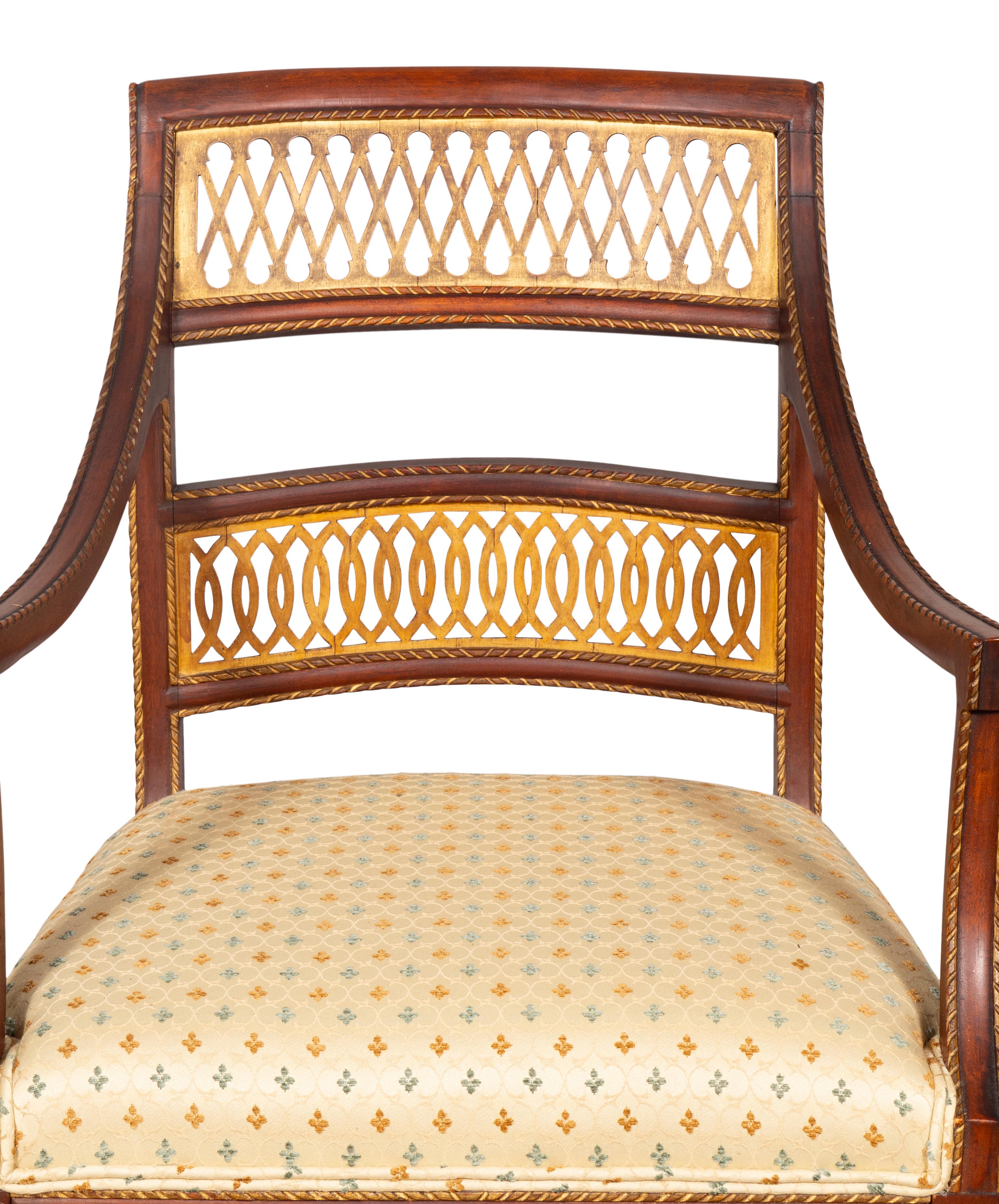 Neoclassical Pair of Italian Neoclassic Style Walnut Armchairs