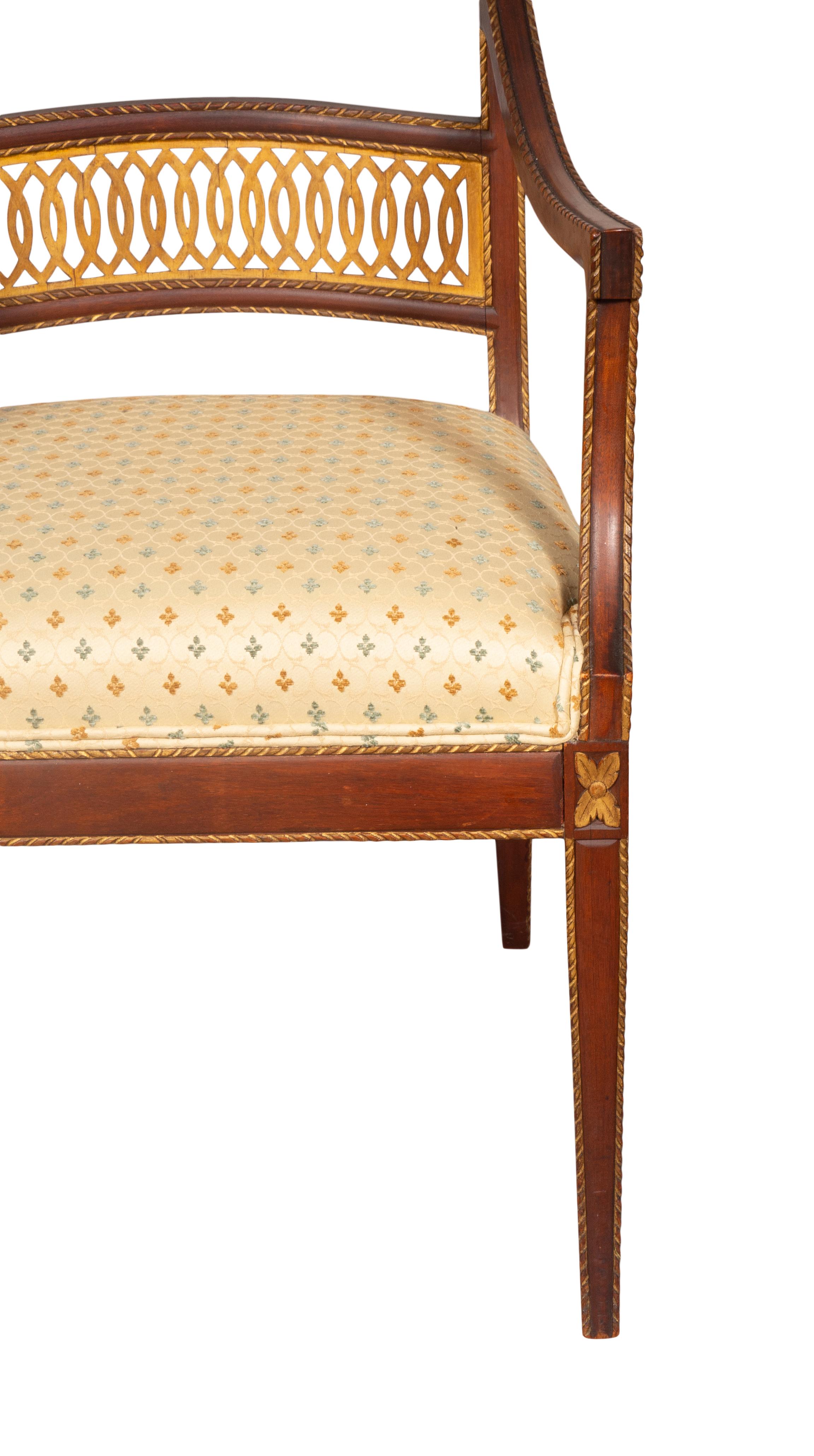 Pair of Italian Neoclassic Style Walnut Armchairs In Good Condition For Sale In Essex, MA
