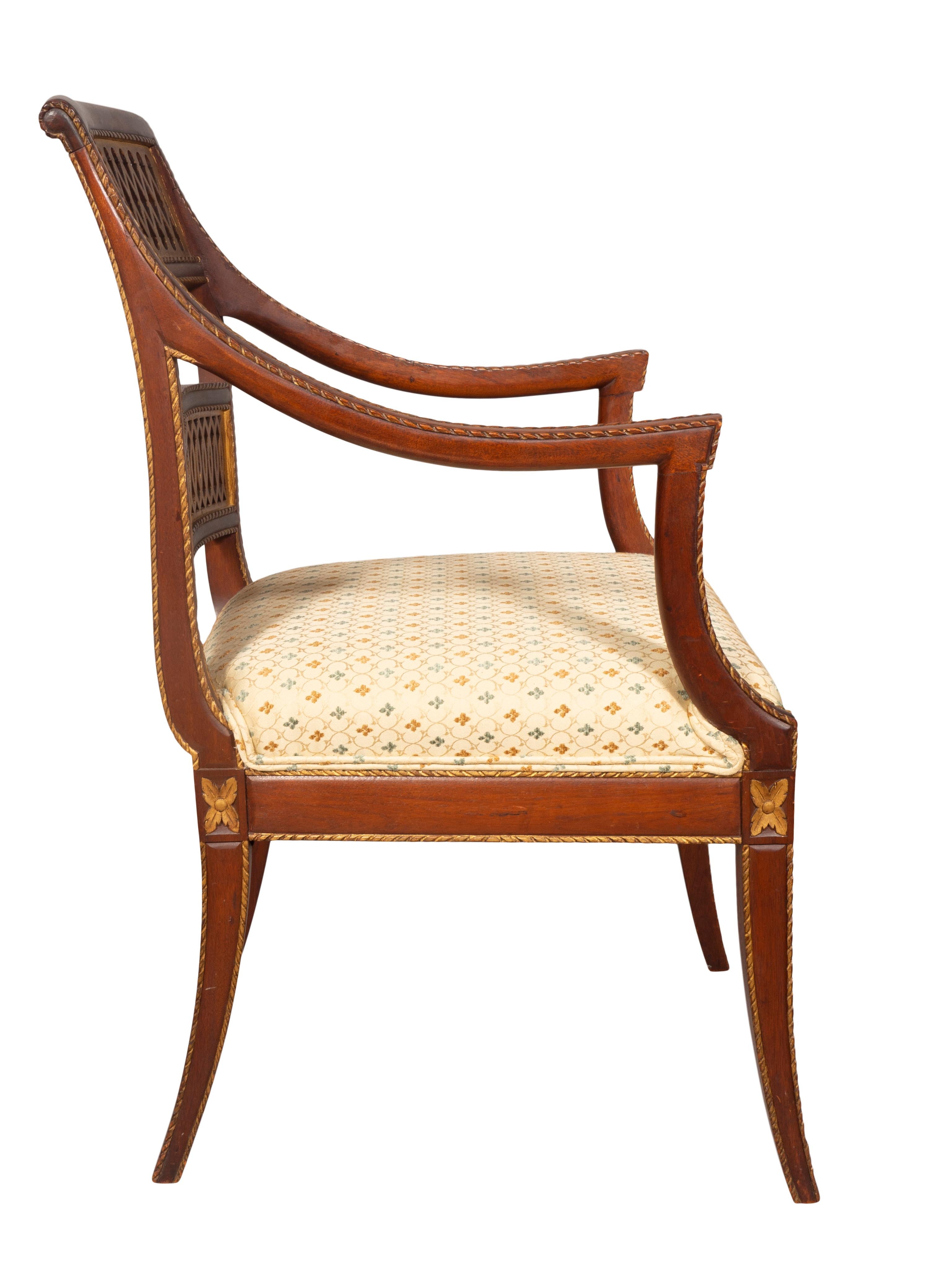 Wood Pair of Italian Neoclassic Style Walnut Armchairs For Sale