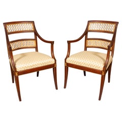 Pair of Italian Neoclassic Style Walnut Armchairs