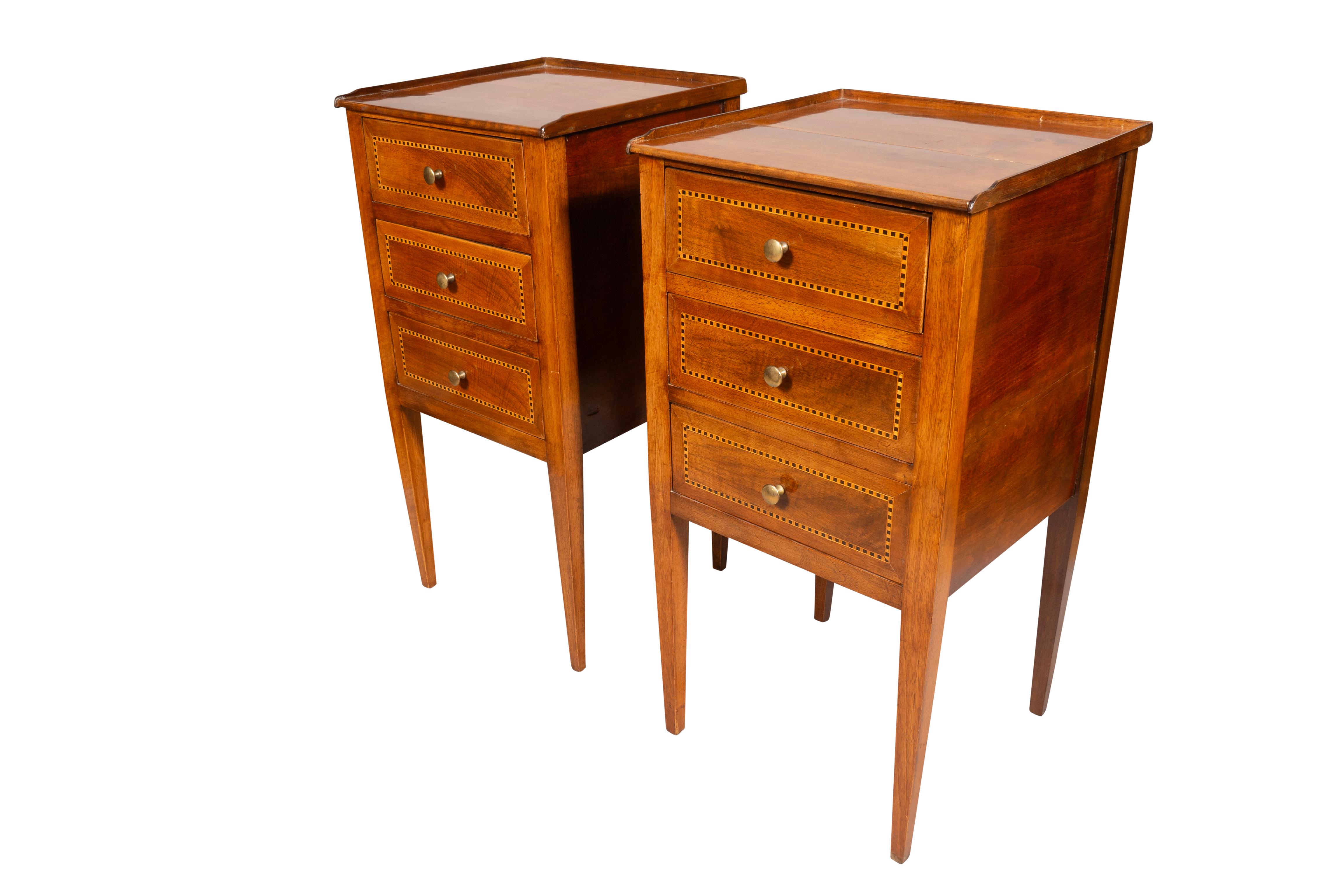 Pair Of Italian Neoclassic Style Walnut Side Tables For Sale 1