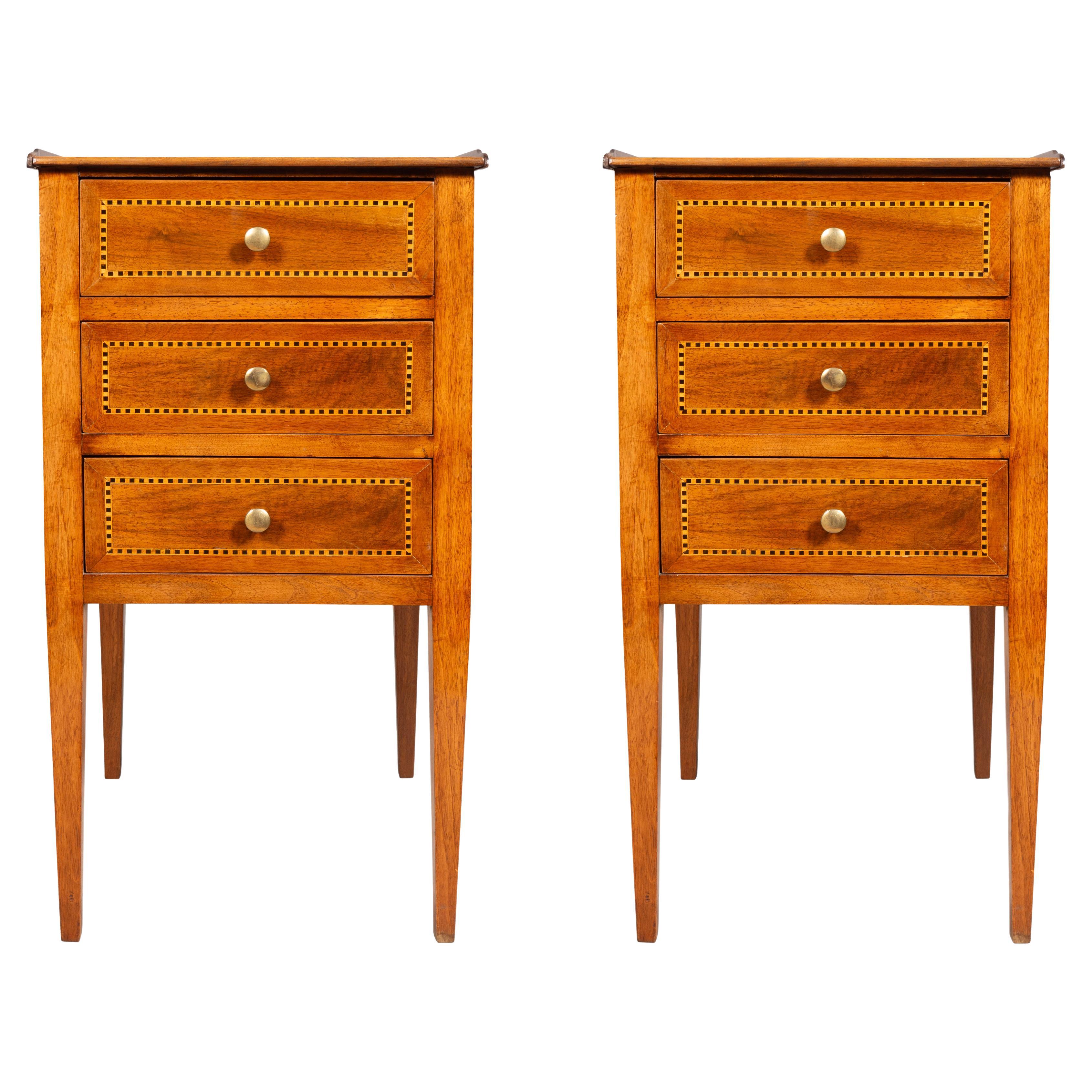 Pair Of Italian Neoclassic Style Walnut Side Tables For Sale