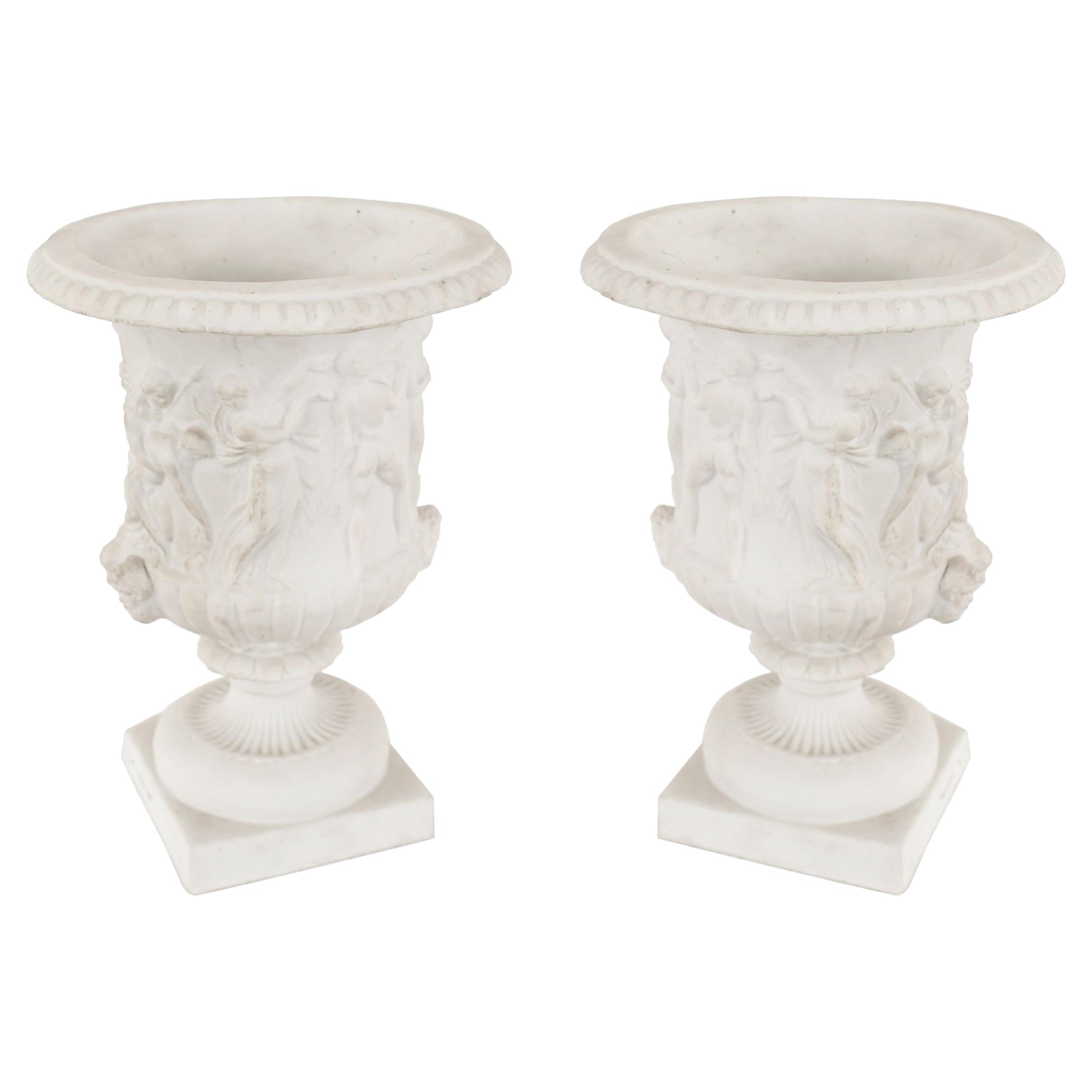 Pair of Italian Neoclassic Style White Porcelain Urns For Sale