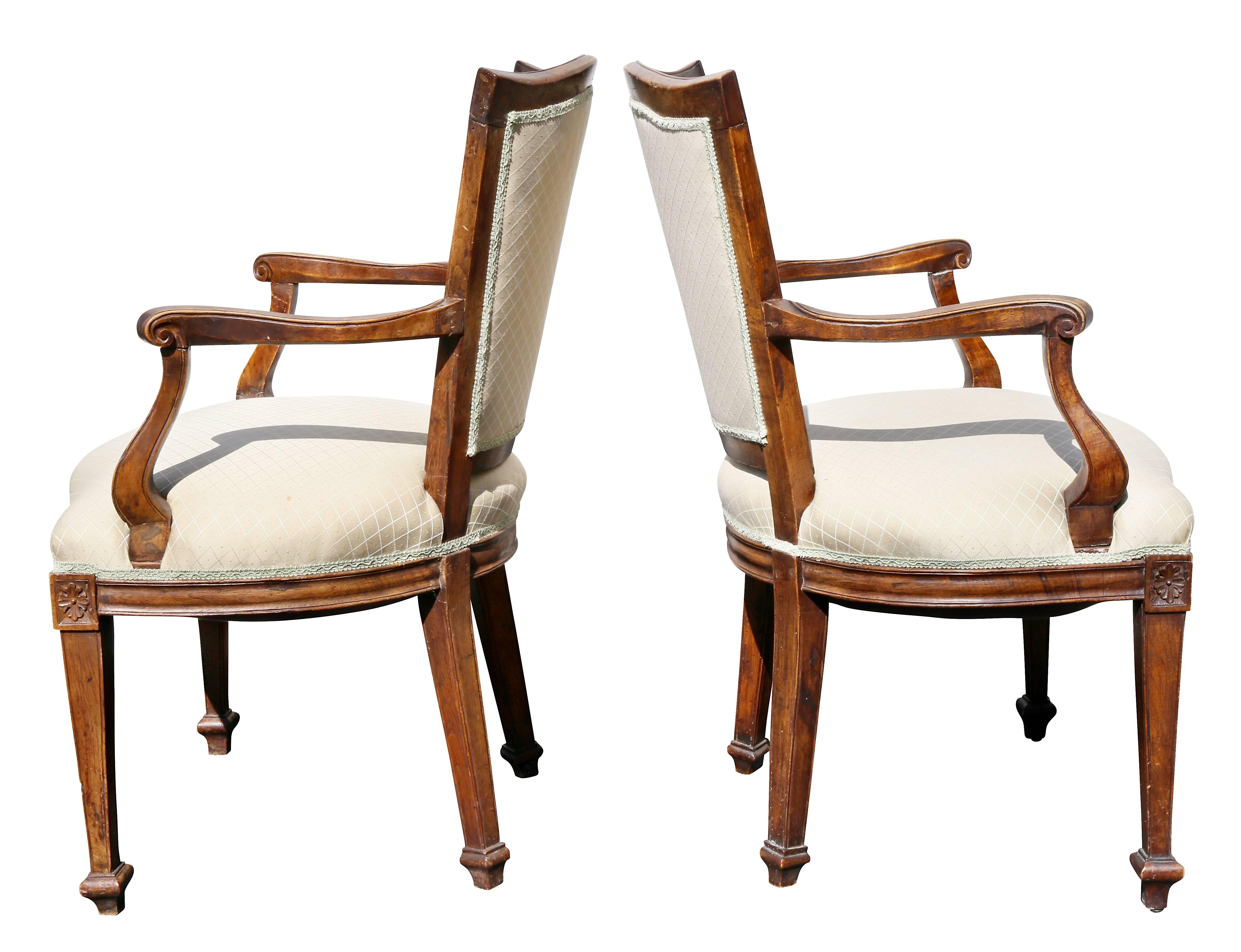 Pair of Italian Neoclassic Walnut Armchairs 6