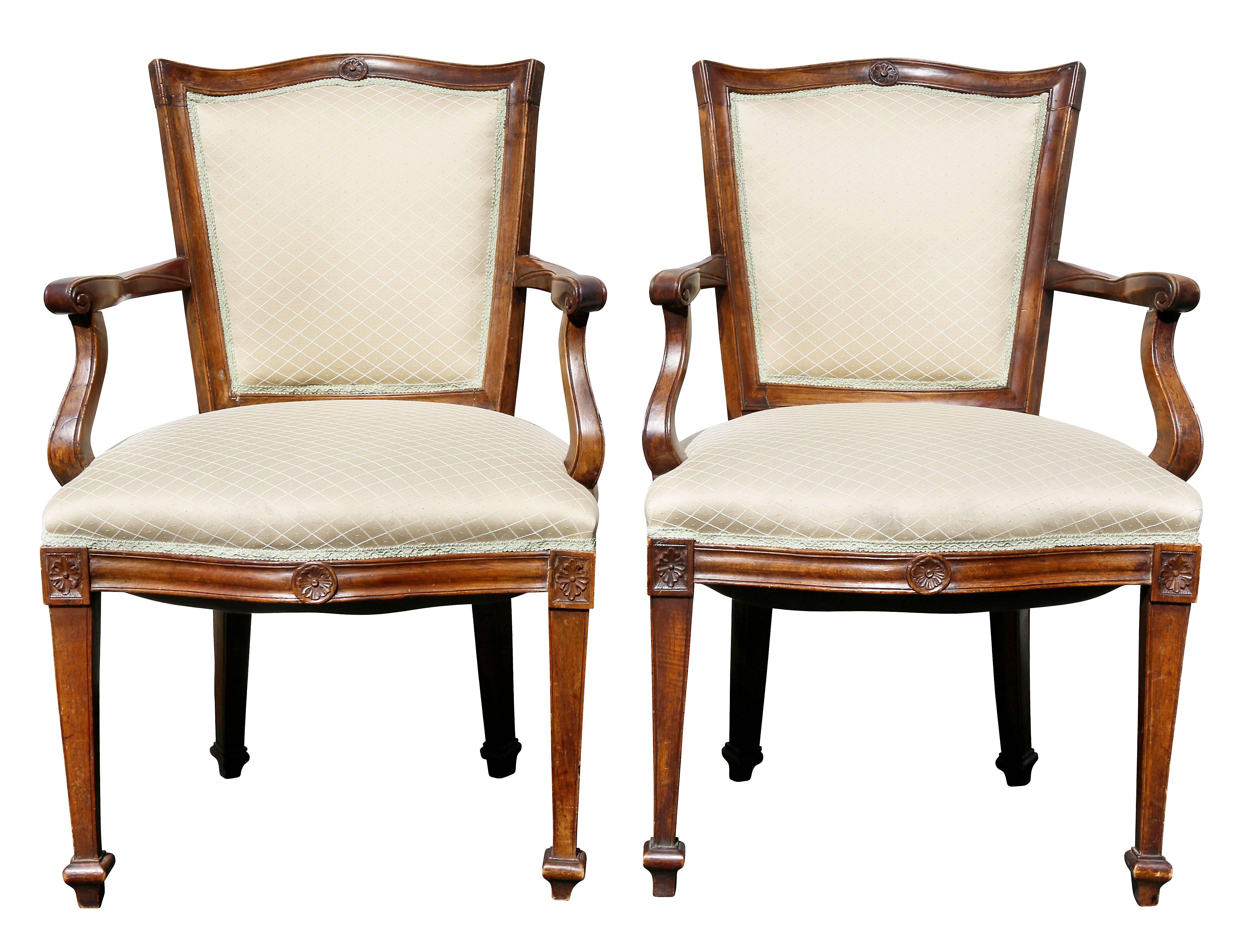 Late 18th Century Pair of Italian Neoclassic Walnut Armchairs