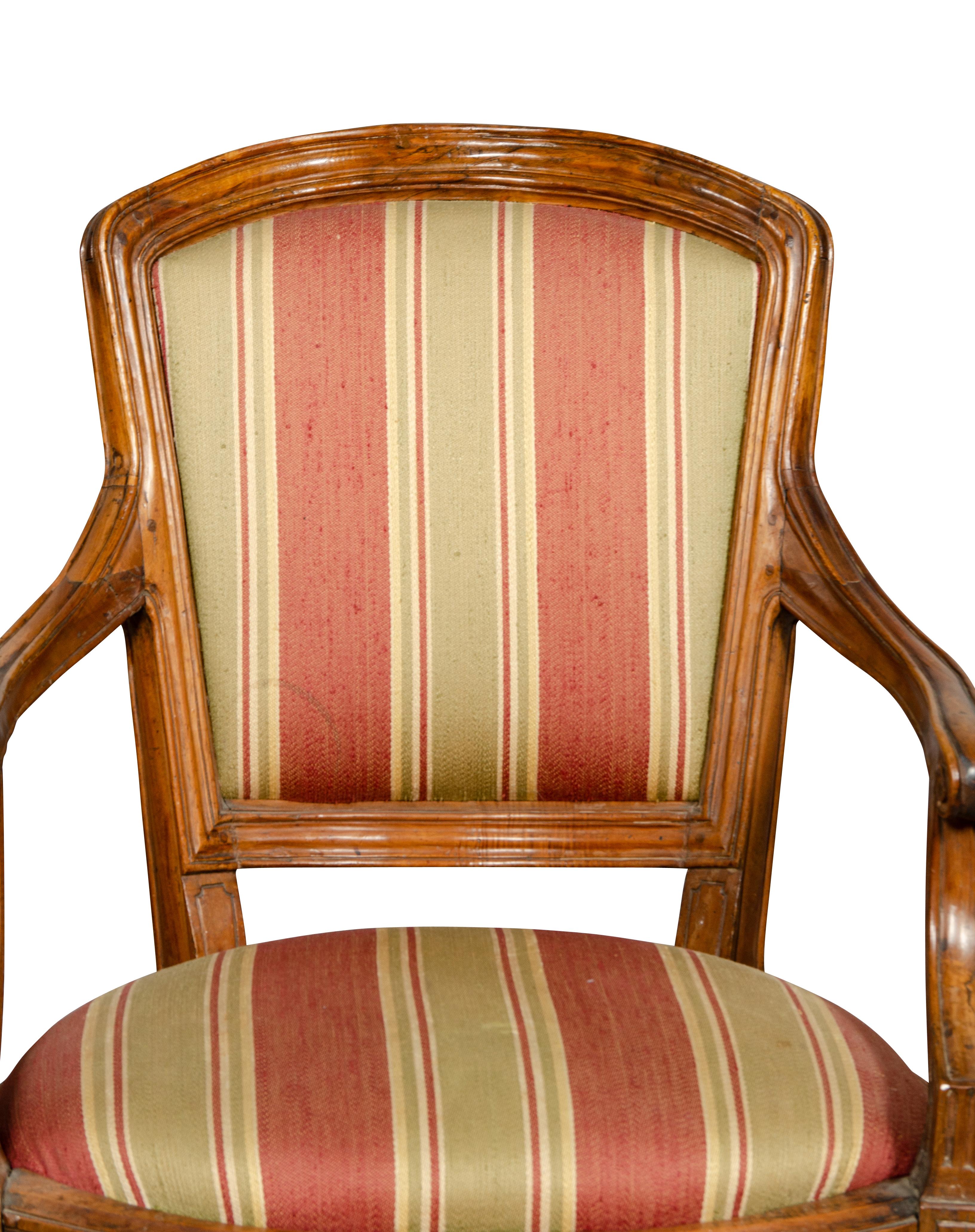 Pair of Italian Neoclassic Walnut Armchairs 1