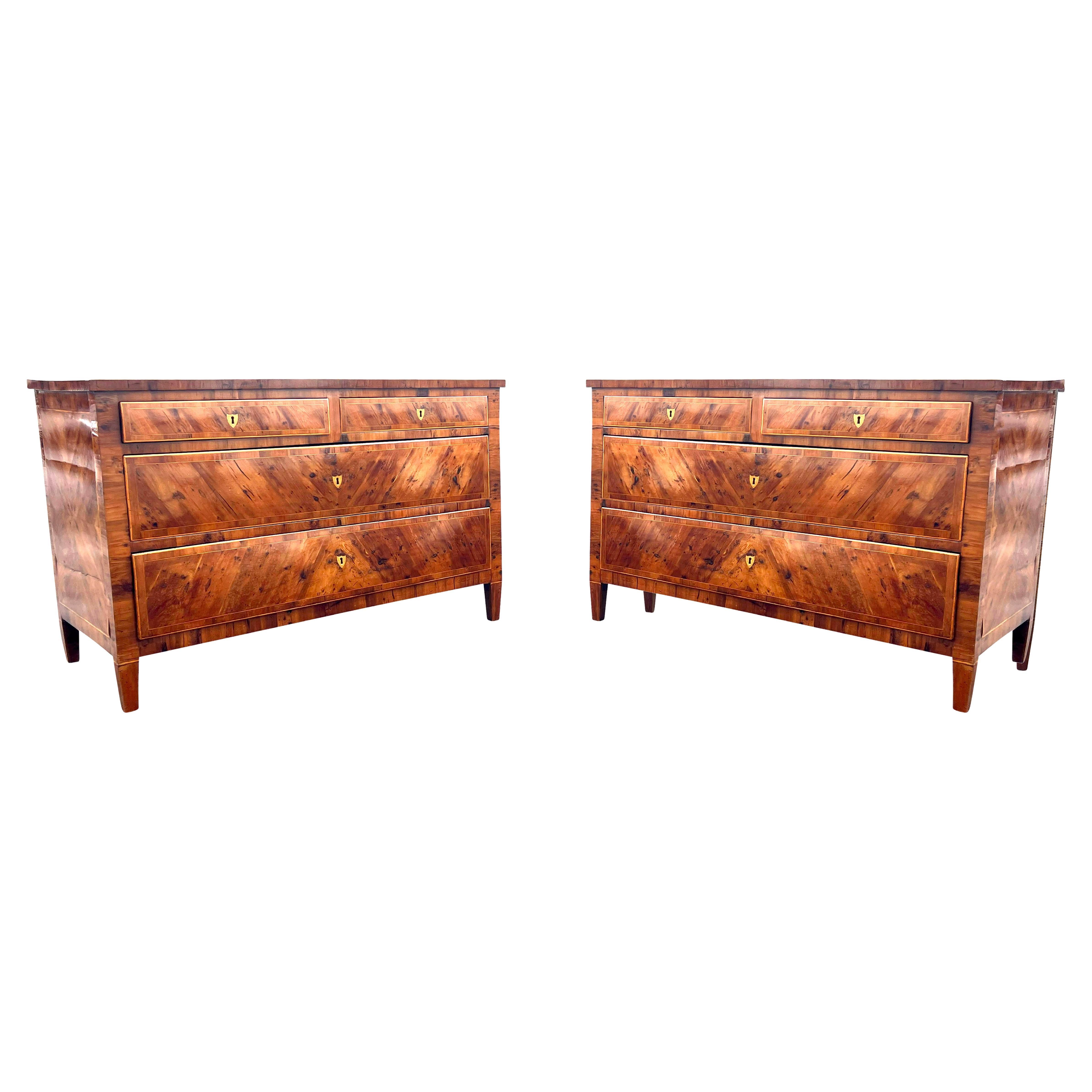 Pair Of Italian Neoclassic Walnut Commodes For Sale