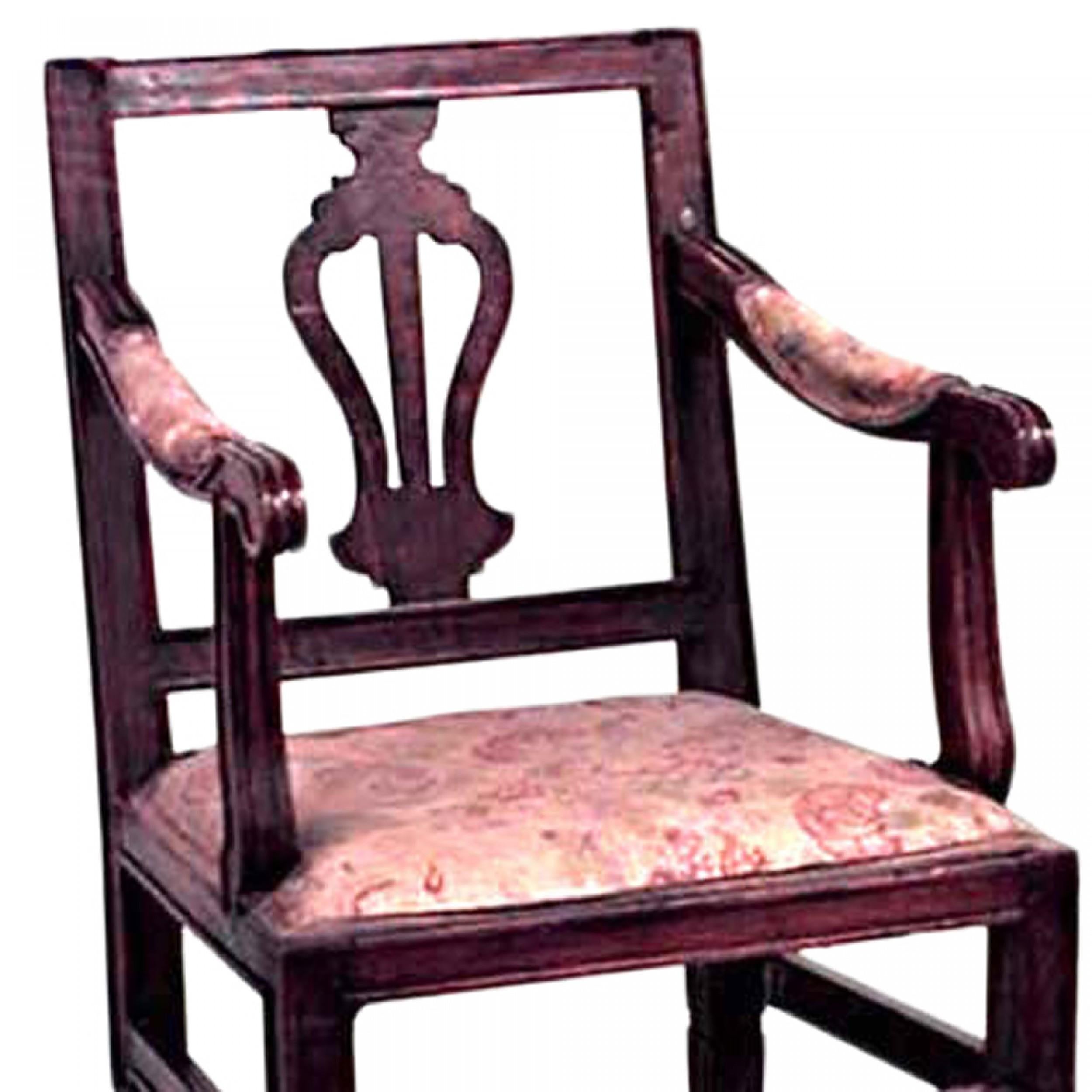 Pair of 19th Italian Neoclassic Walnut Lyre Back Armchairs In Good Condition In New York, NY