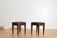 Pair of Italian Neoclassic Walnut & Oilcloth Upholstered Benches, Early 19th C.