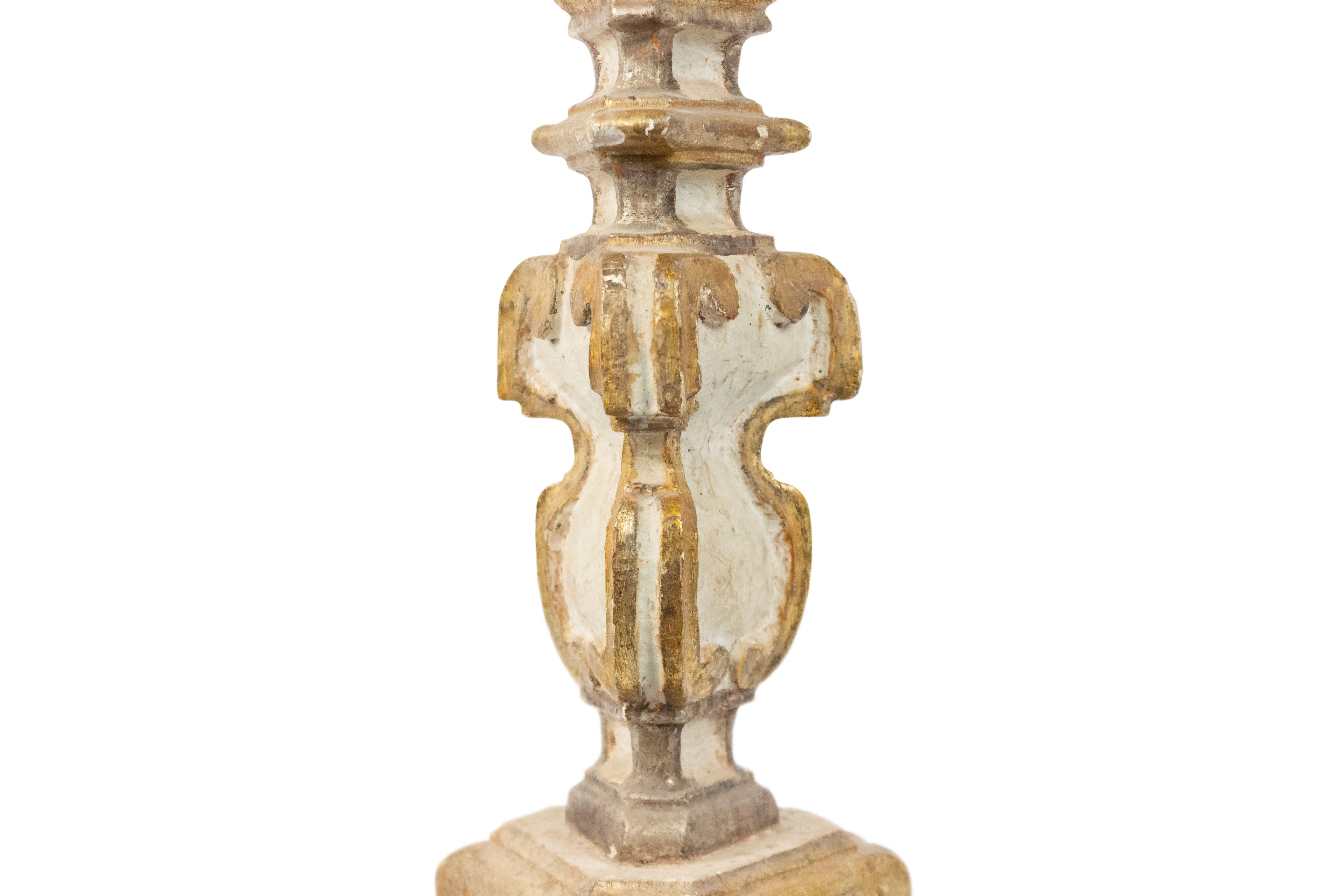Neoclassical Pair of Italian Neoclassic White and Gilt Candlesticks For Sale