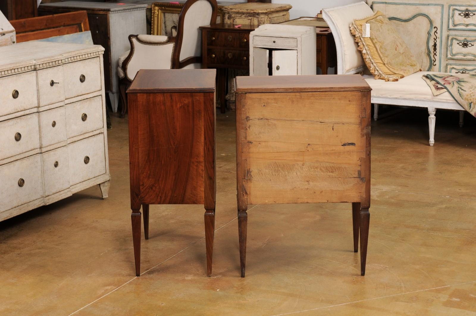 Pair of Italian Neoclassical 18th Century Walnut and Mahogany Bedside Tables 2