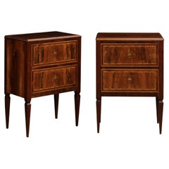 Pair of Italian Neoclassical 18th Century Walnut and Mahogany Bedside Tables