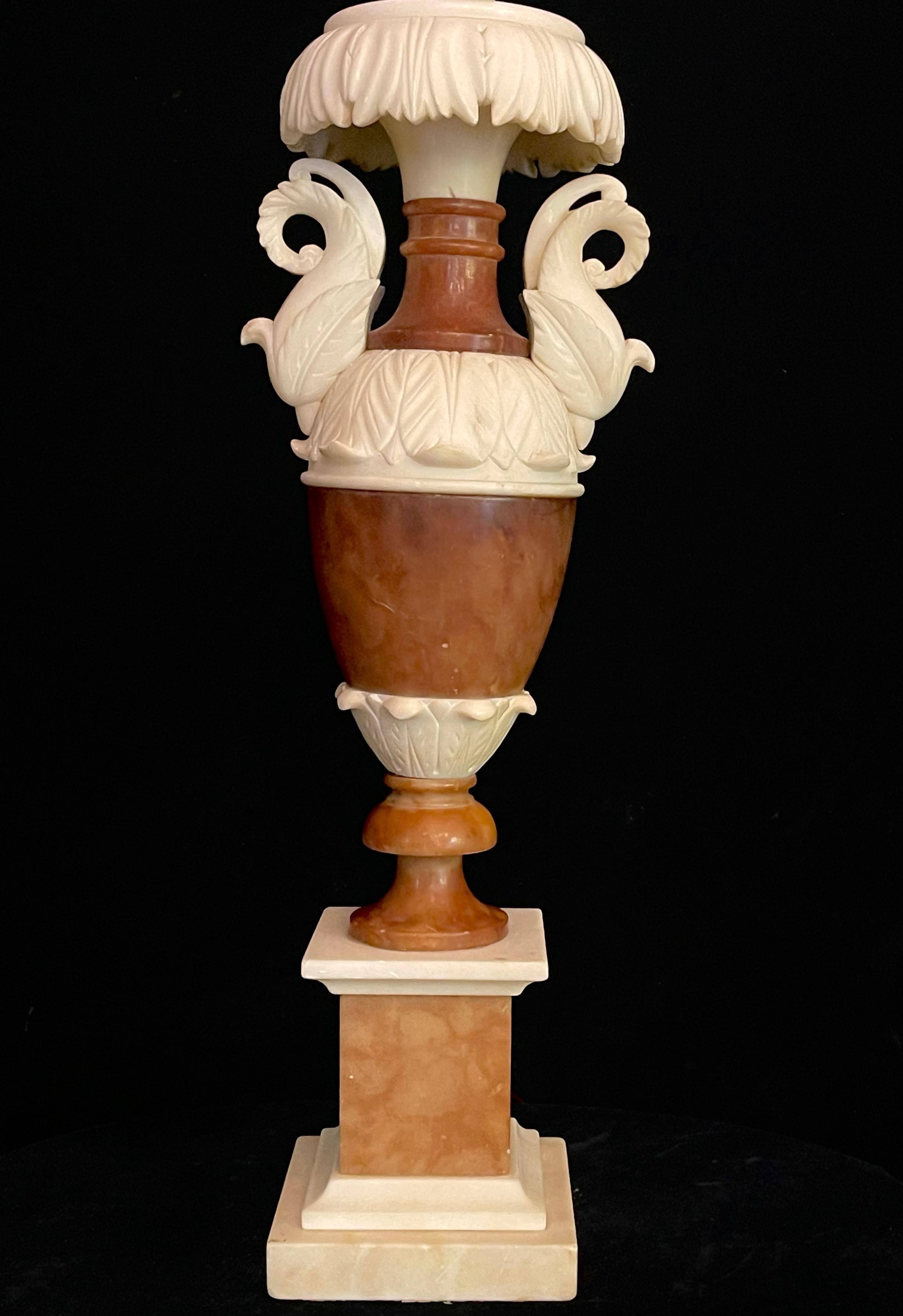 Early 20th Century Pair of Italian Neoclassical Alabaster Lamps For Sale