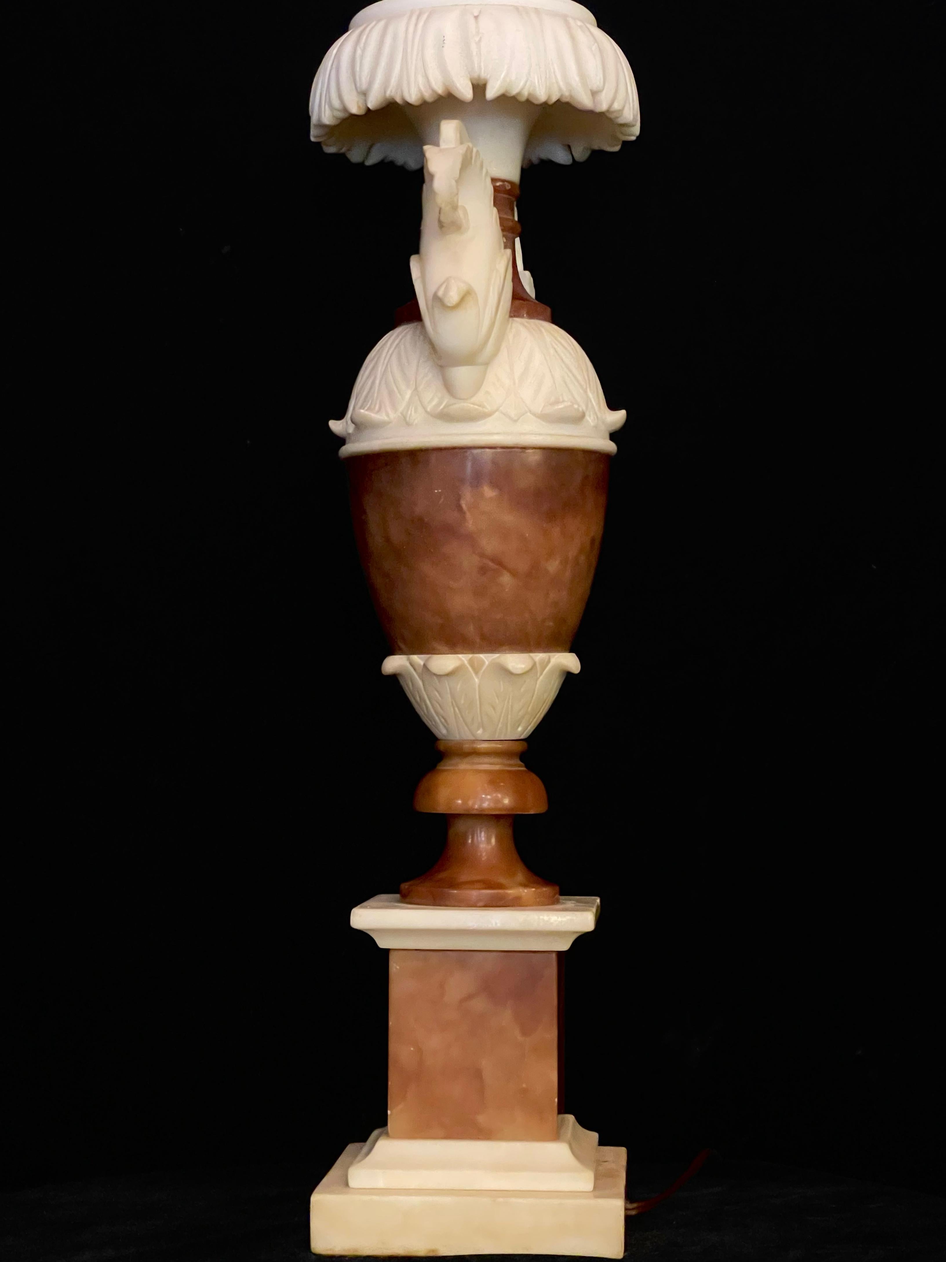 Pair of Italian Neoclassical Alabaster Lamps For Sale 1