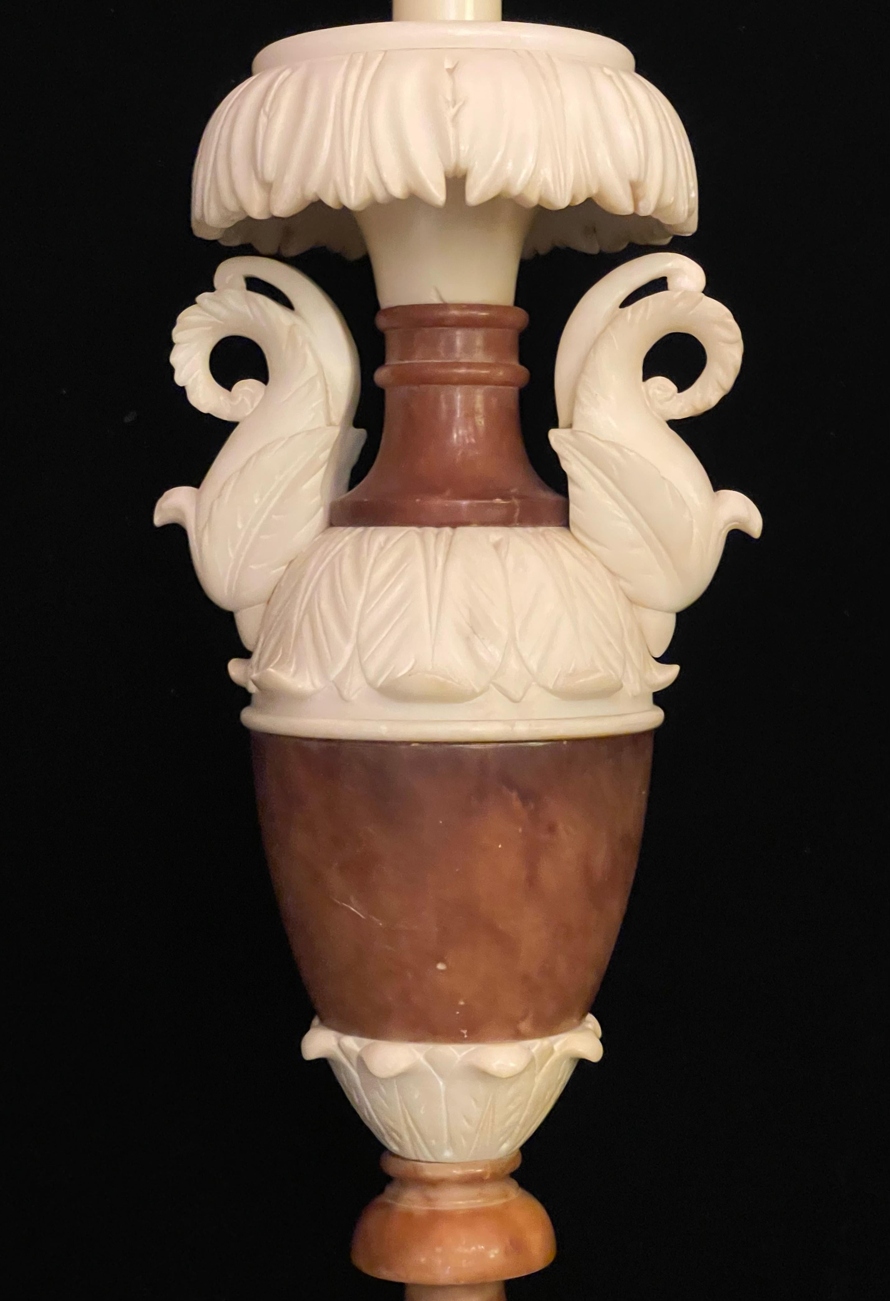 Pair of Italian Neoclassical Alabaster Lamps For Sale 2