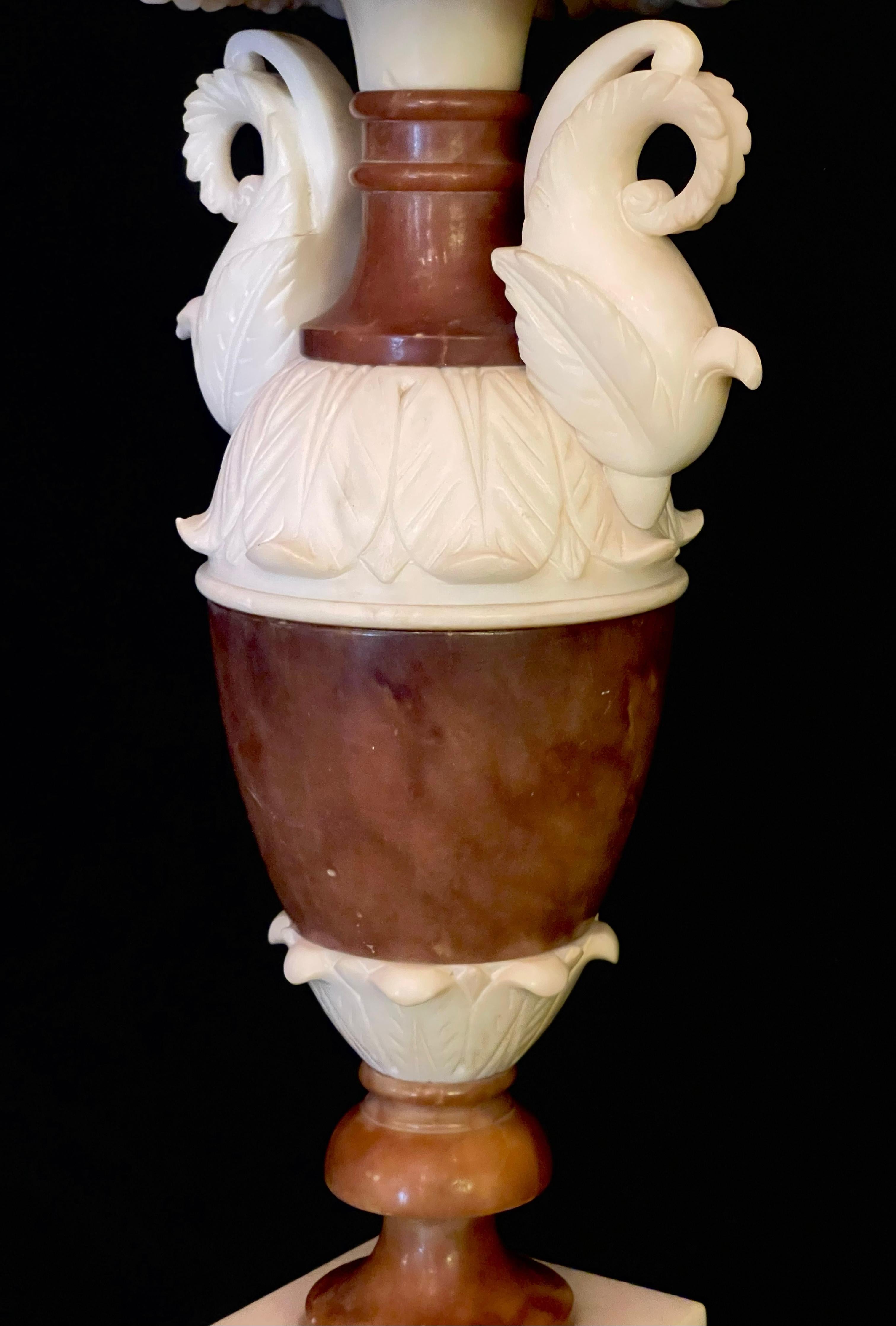 Pair of Italian Neoclassical Alabaster Lamps For Sale 3