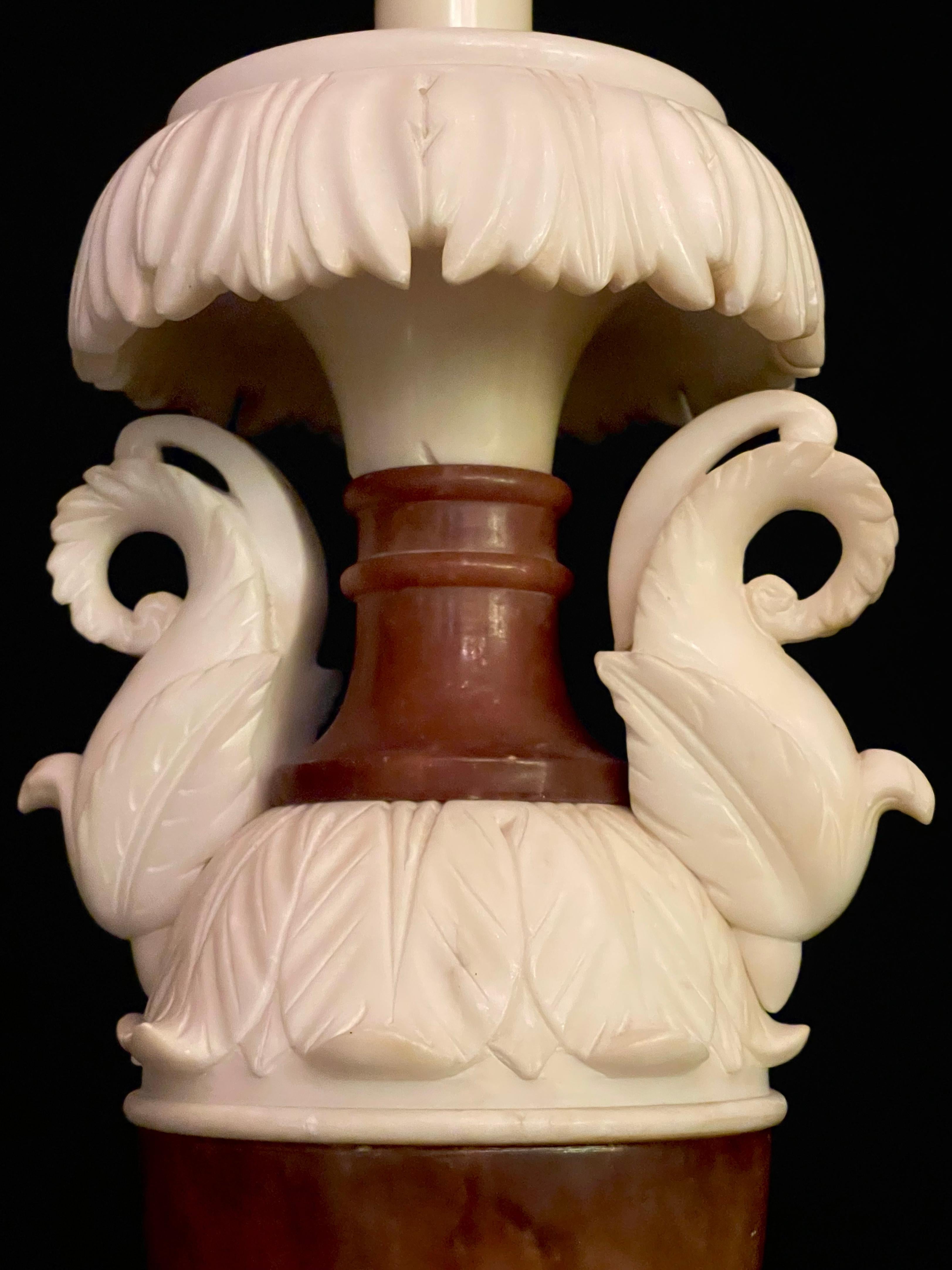 Pair of Italian Neoclassical Alabaster Lamps For Sale 4